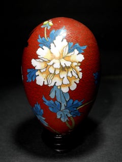 Chinese Large Cloisonné Enamel Egg "Flowers" with Wood Stand #12