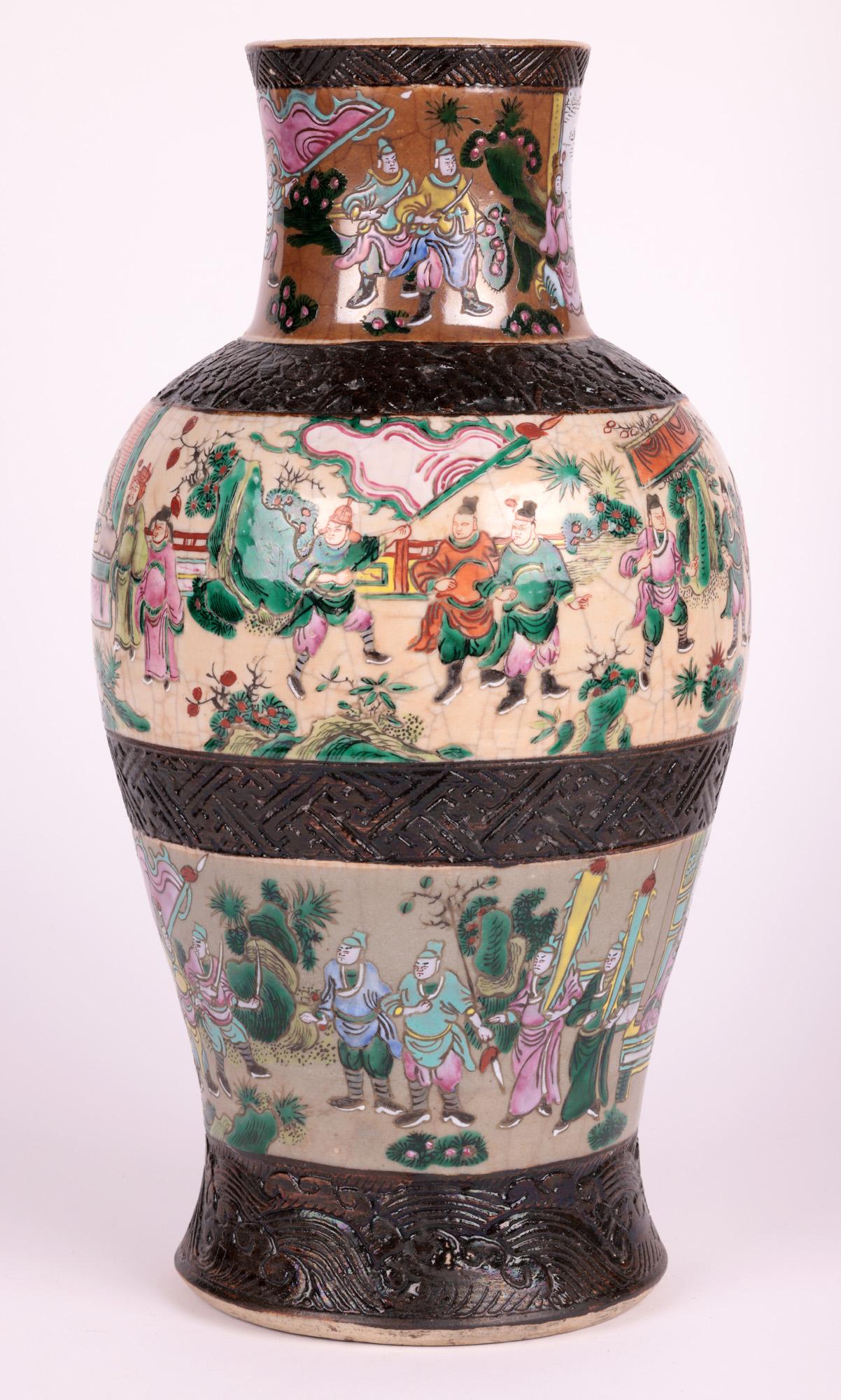 Chinese Large Craquel Ware Famille Rose Painted Vase For Sale 5