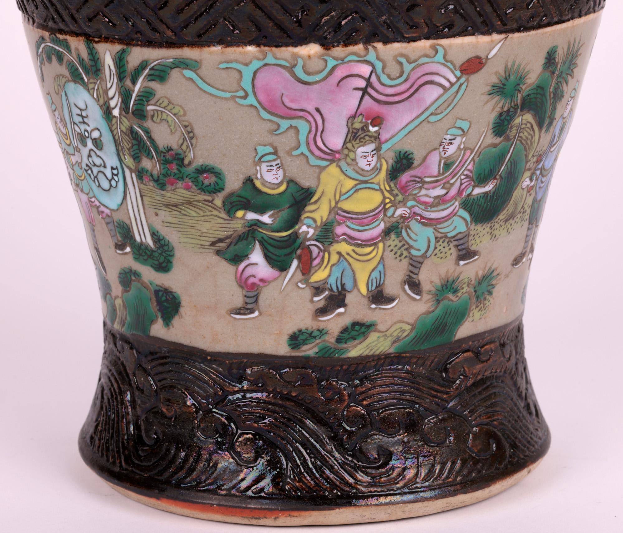 Hand-Crafted Chinese Large Craquel Ware Famille Rose Painted Vase For Sale