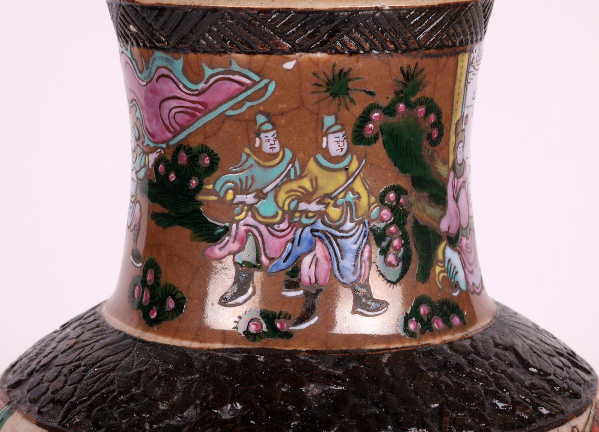 Ceramic Chinese Large Craquel Ware Famille Rose Painted Vase For Sale