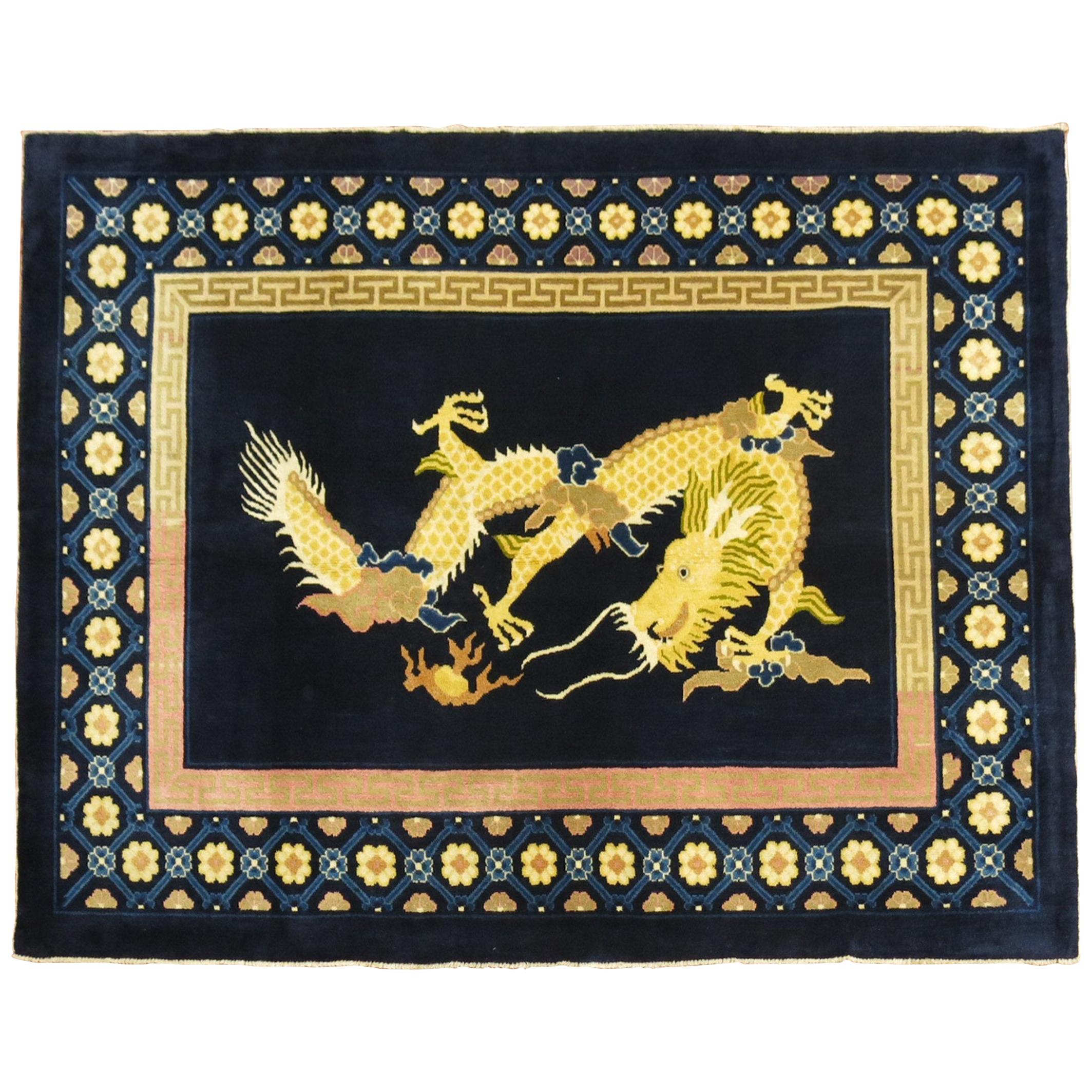 HandKnotted Wool, Pair of Dragon Temple Pillar Rugs or Carpets Chinoiserie For Sale at 1stdibs