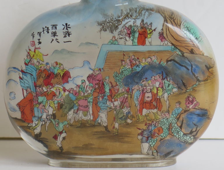 Chinese Large Glass Snuff Bottle Inside Painted Spoon Top & Box, Mid 20th C For Sale 5