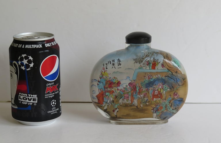 Chinese Large Glass Snuff Bottle Inside Painted Spoon Top & Box, Mid 20th C For Sale 13