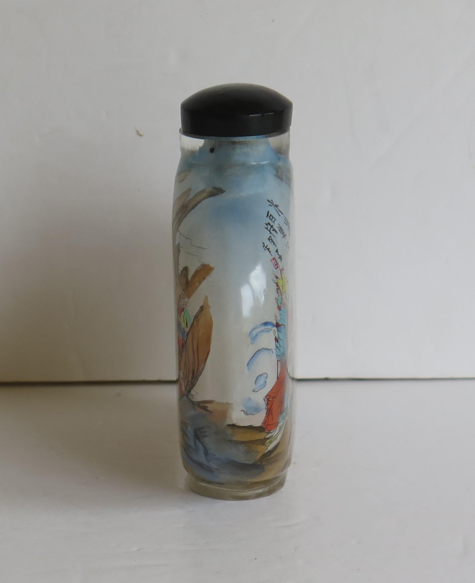 19th Century Chinese Large Glass Snuff Bottle Inside Painted Spoon Top with Box, Mid 20th C For Sale