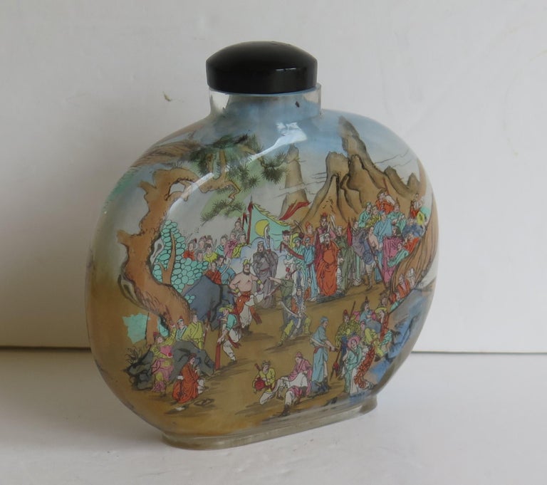 Chinese Large Glass Snuff Bottle Inside Painted Spoon Top & Box, Mid 20th C For Sale 2