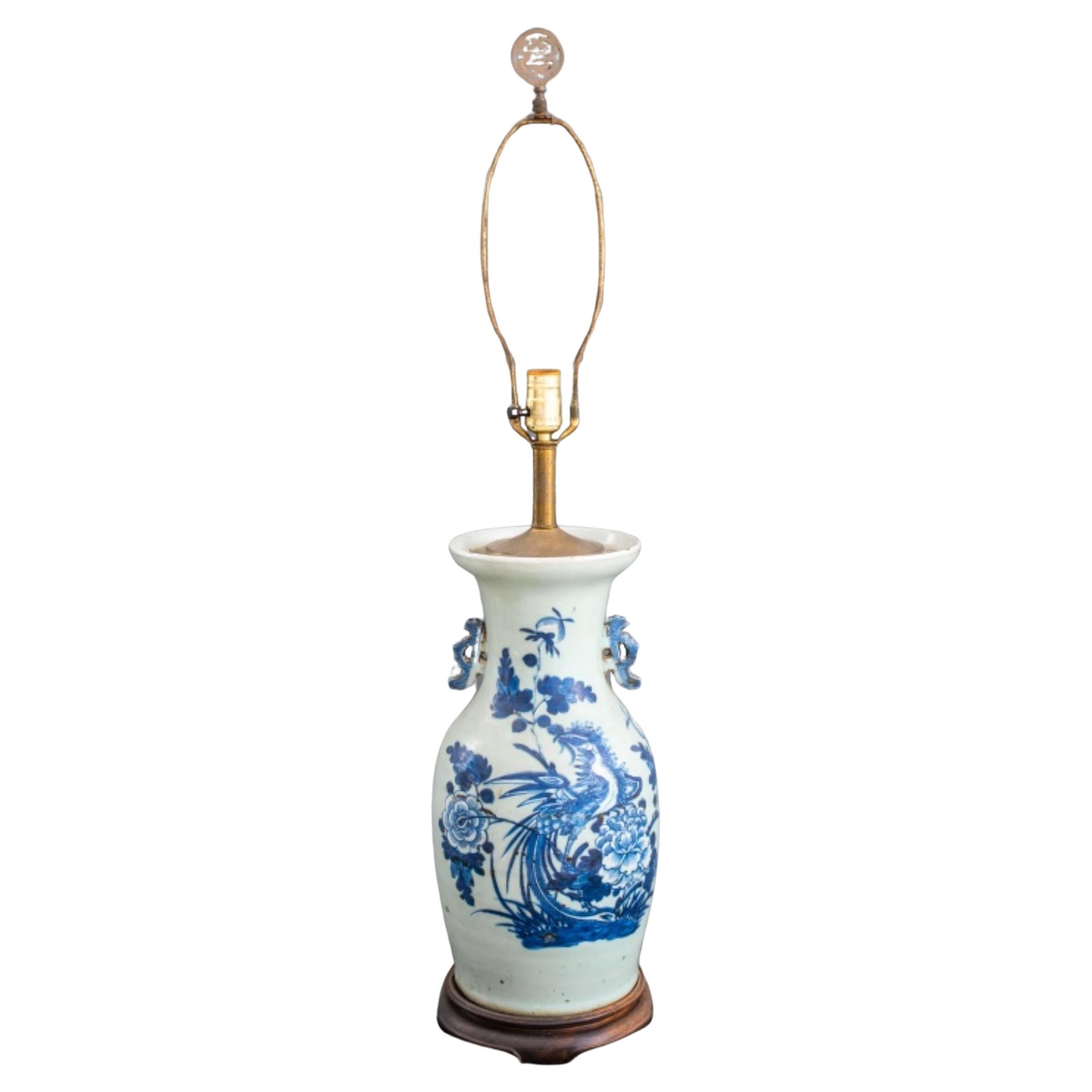 Chinese Large Porcelain Baluster Vase Lamp Mounted For Sale