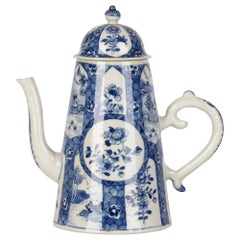 Chinese Large Qianlong Blue and White Porcelain Chocolate Pot, 18th Century