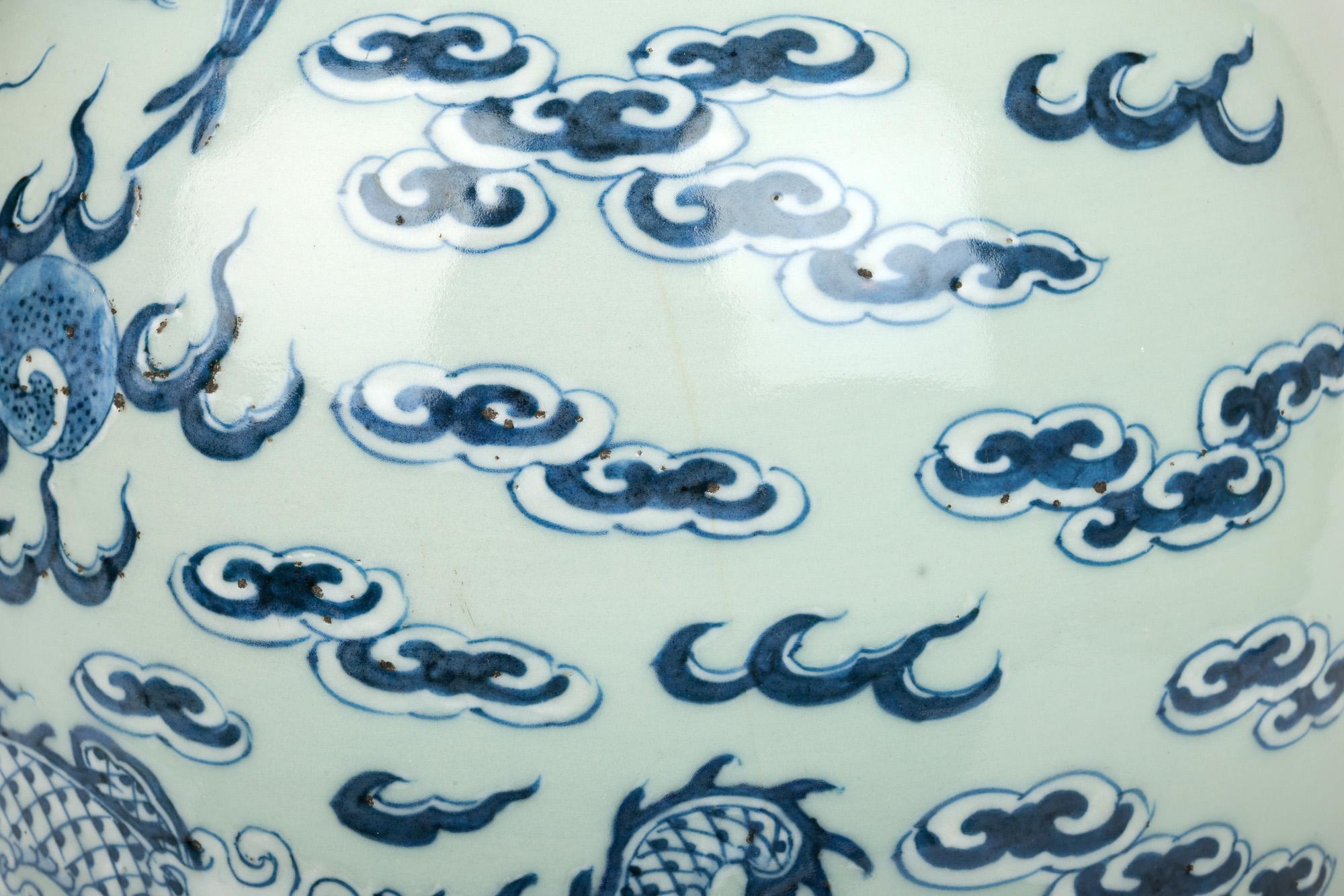 Chinese Large Qing Celadon Ground Porcelain Vase with Dragon & Phoenix Bird For Sale 13