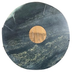 Chinese Large Round Jade Bi Disc, Beautiful Blue Wave Colors with Custom Stand