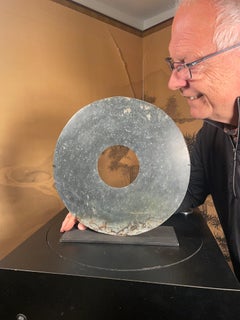 Chinese Large Round Jade Bi Disc, Beautiful Starry Night Colors