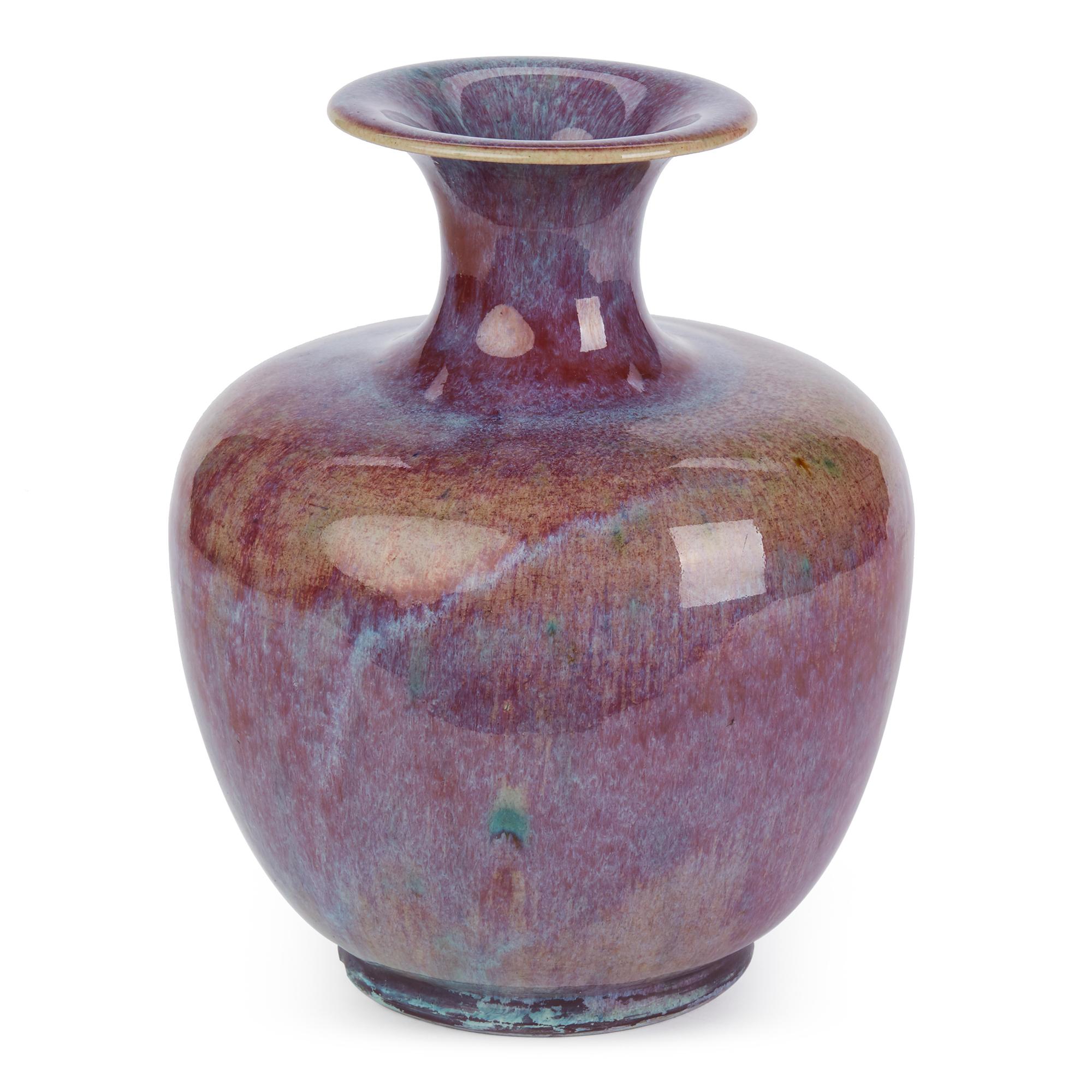 Chinesische große Vintage Sang De Bouef glasierte Kunst Keramik Vase im Angebot 4