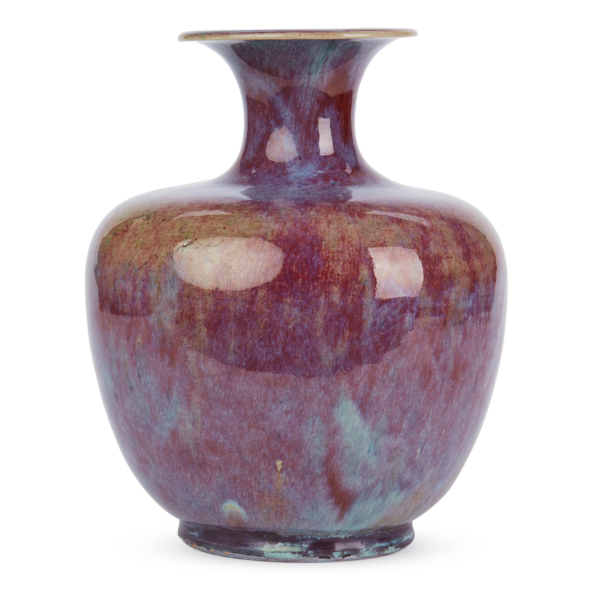 Chinesische große Vintage Sang De Bouef glasierte Kunst Keramik Vase im Angebot 1