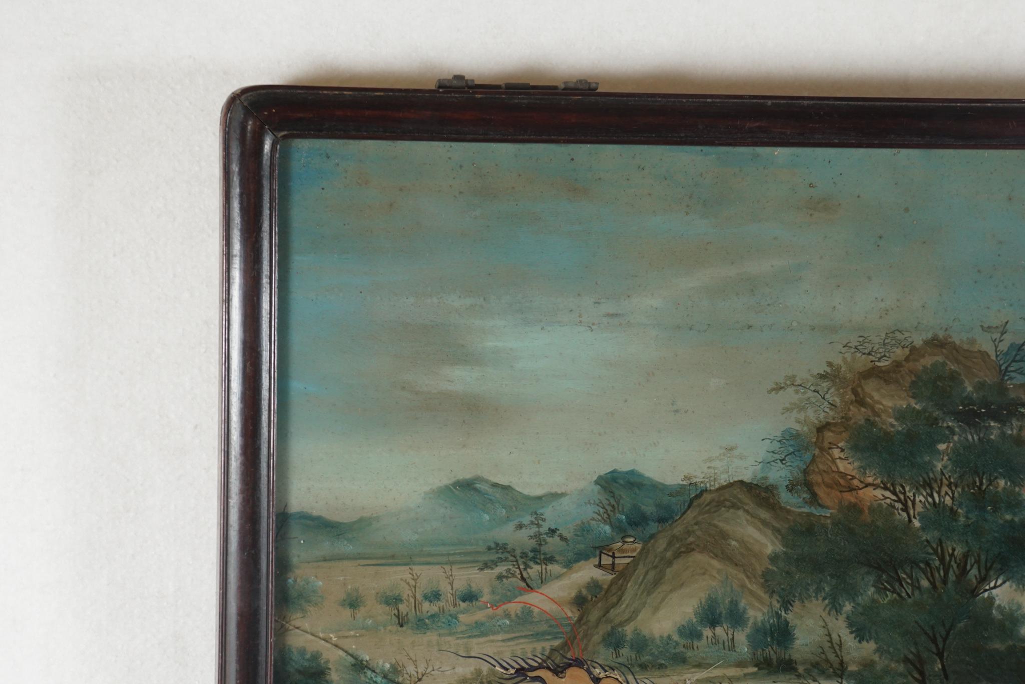 Peinture sur verre chinoise de la fin du 18ème siècle dans son cadre d'origine État moyen - En vente à Hudson, NY