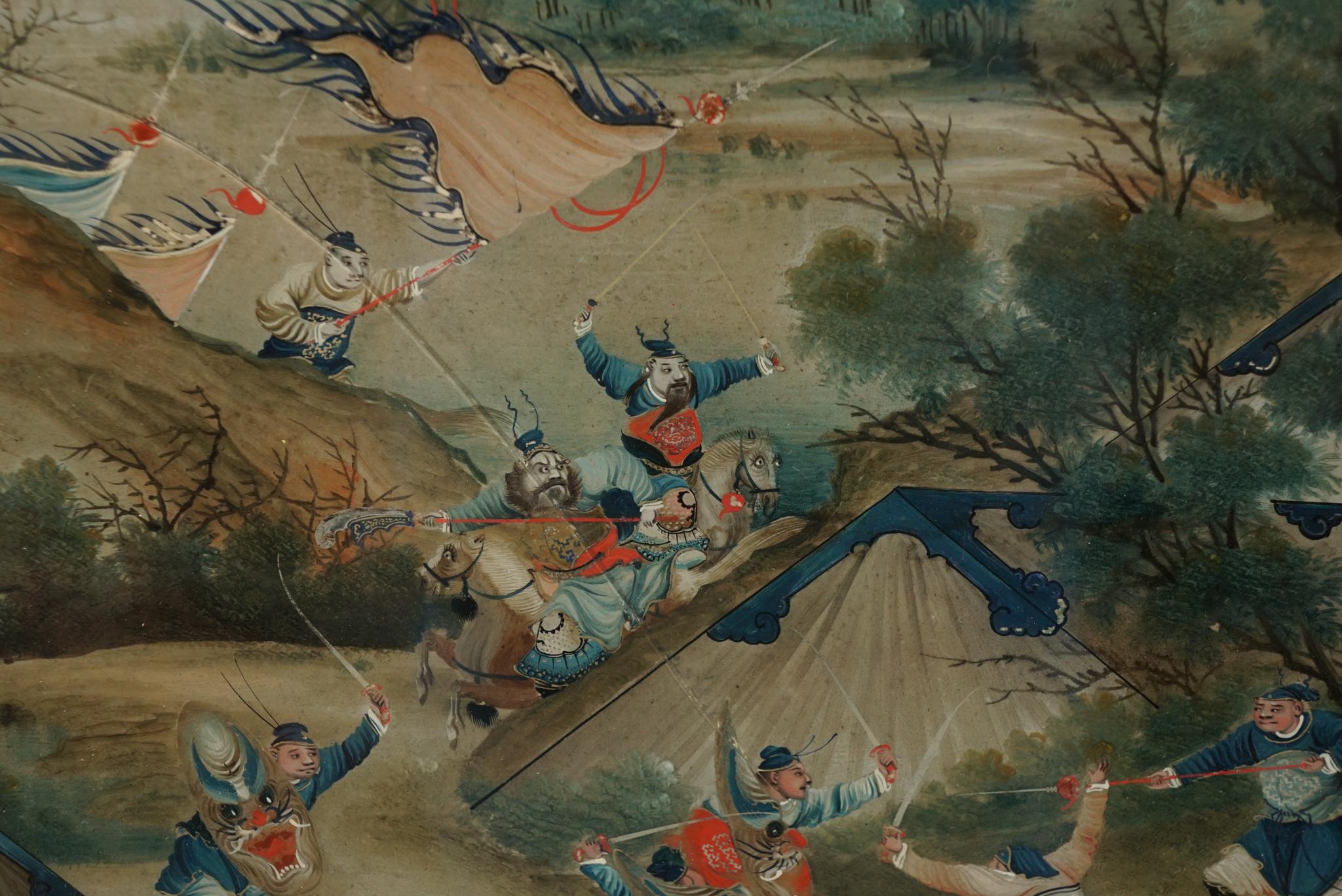 Chinese Late 18th Century Reverse Painting on Glass in its Original Frame In Fair Condition For Sale In Hudson, NY