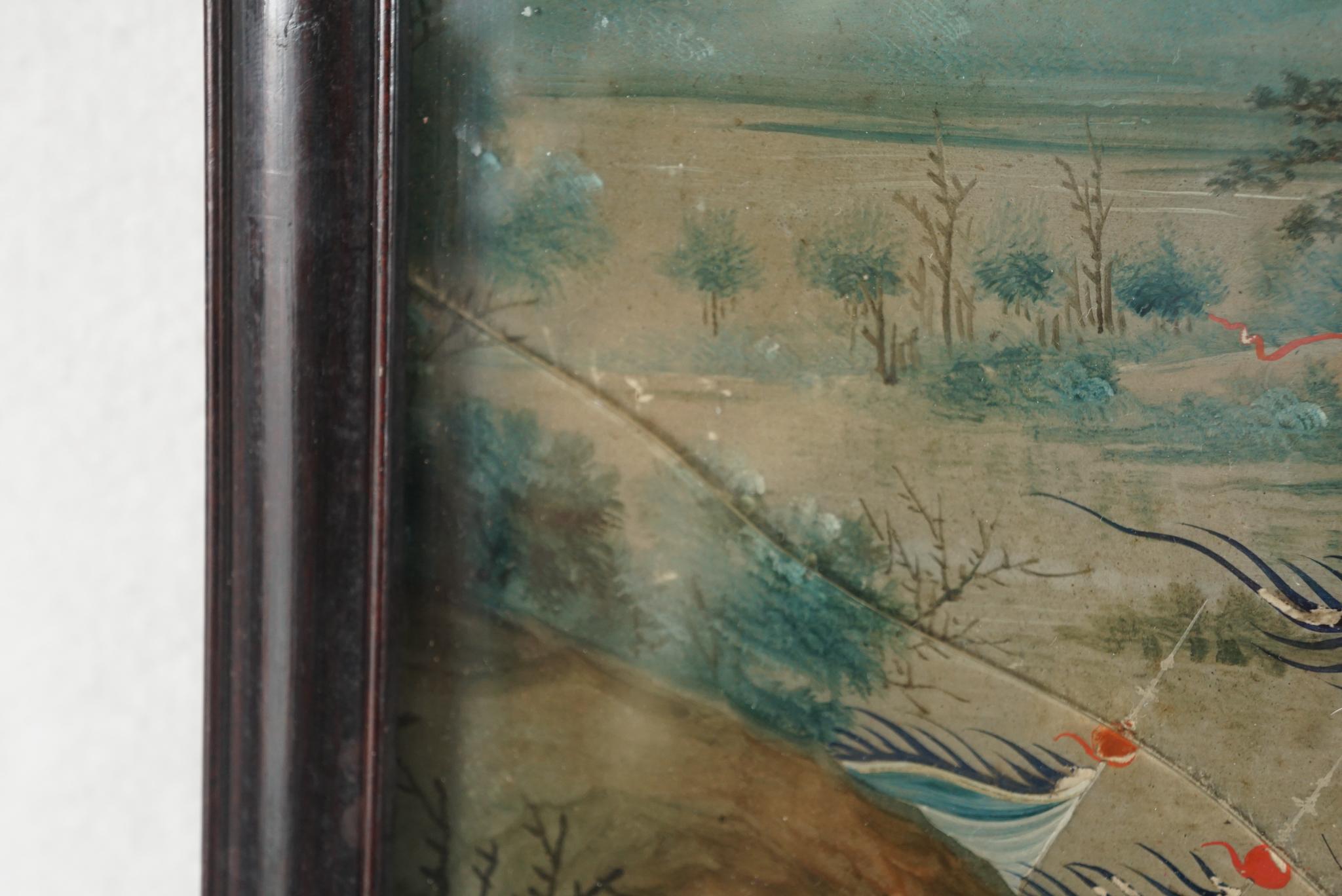 Chinese Late 18th Century Reverse Painting on Glass in its Original Frame For Sale 1