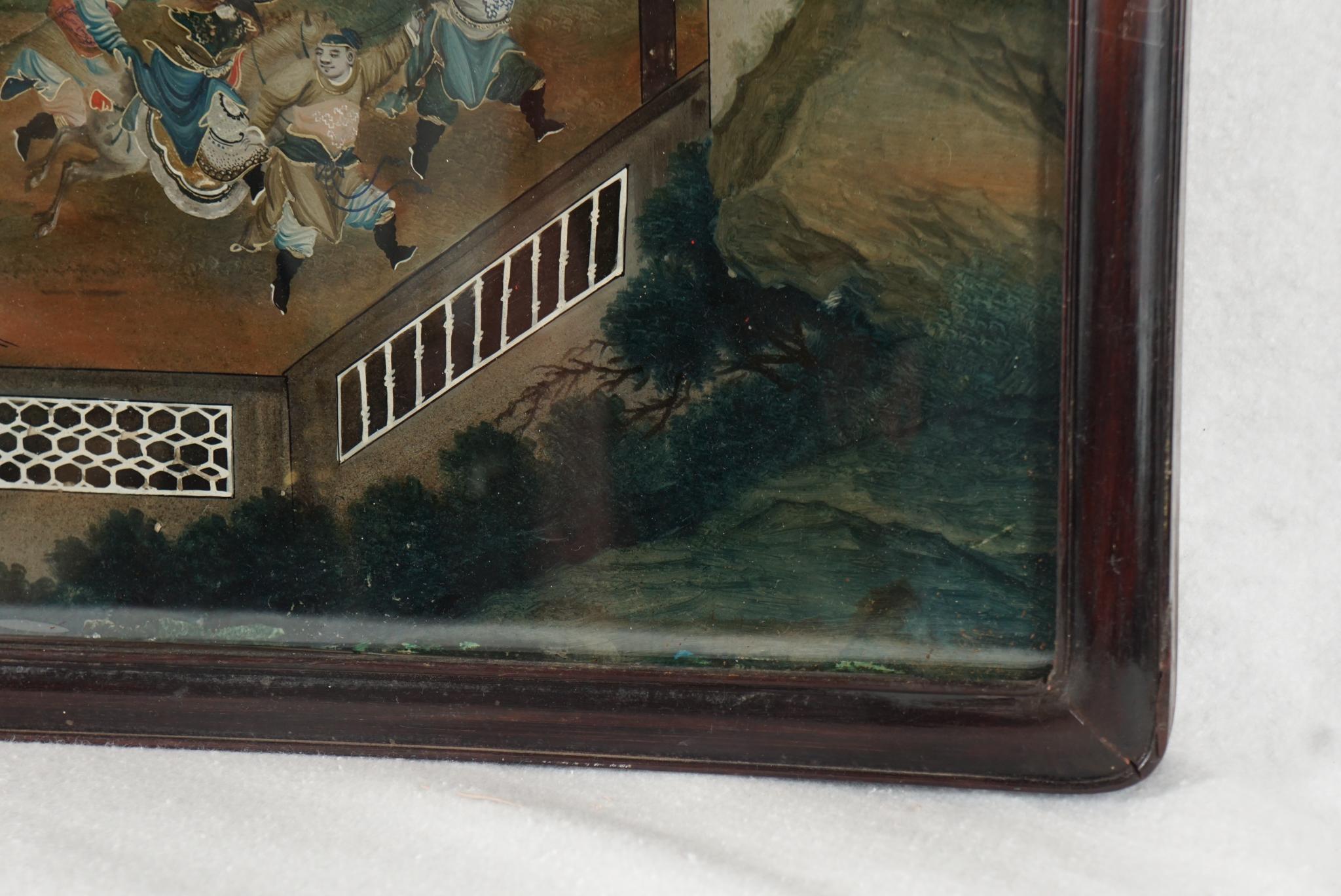 Peinture sur verre chinoise de la fin du 18ème siècle dans son cadre d'origine en vente 2