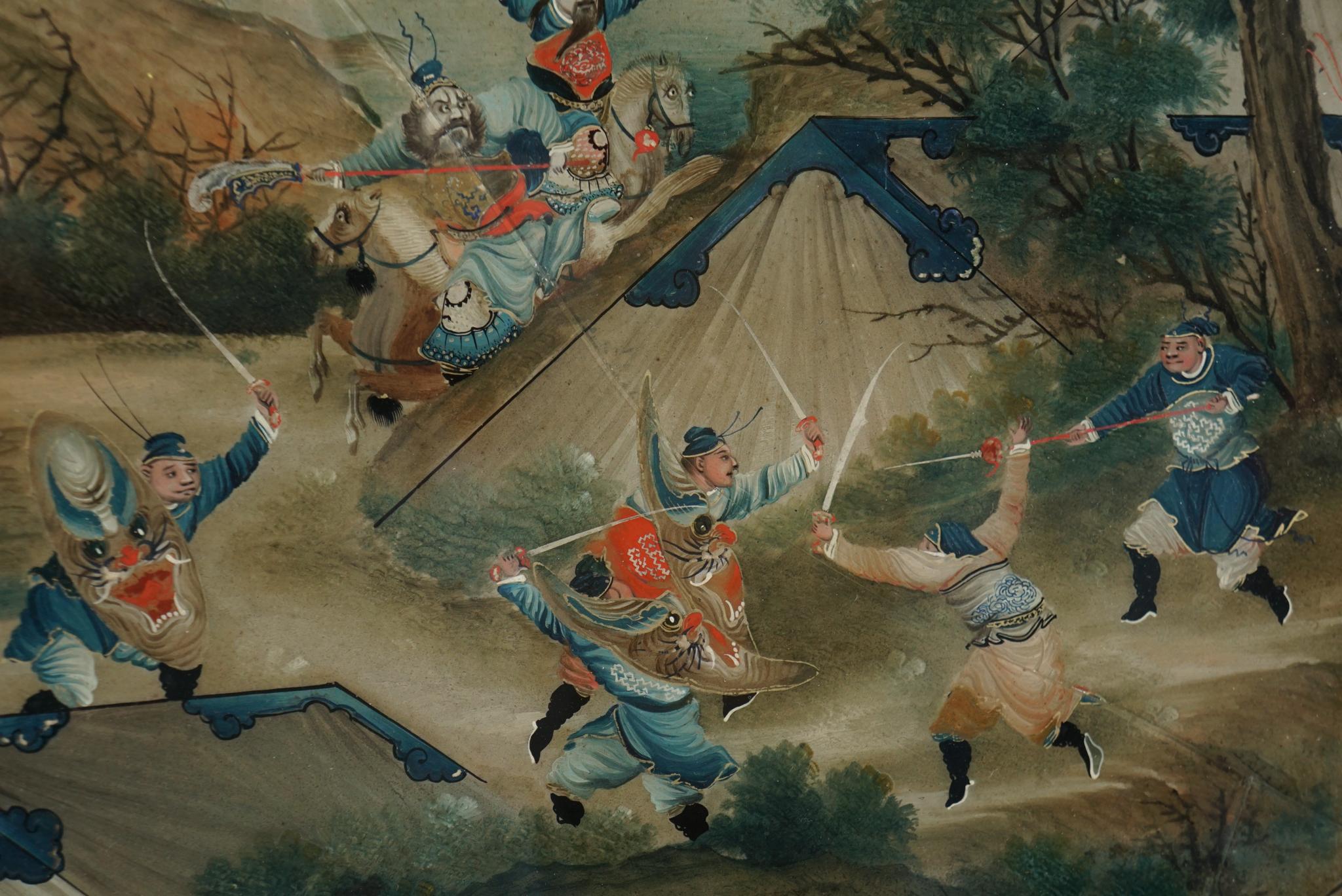 Chinesisches rückseitiges Gemälde des späten 18. Jahrhunderts auf Glas in seinem Originalrahmen 6