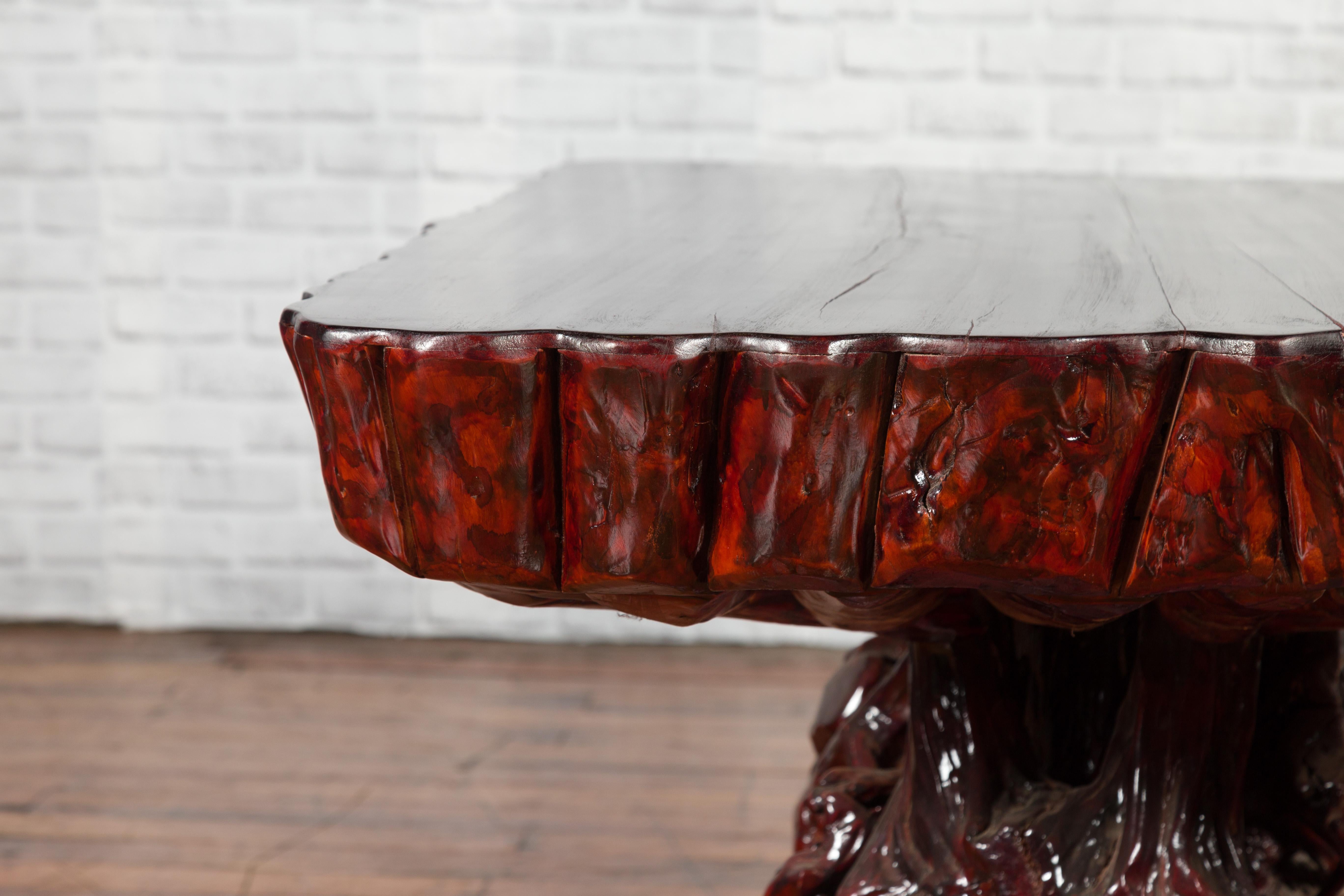 Chinese Late 20th Century Hand Carved Lacquered Azalea Wood Root Coffee Table For Sale 4