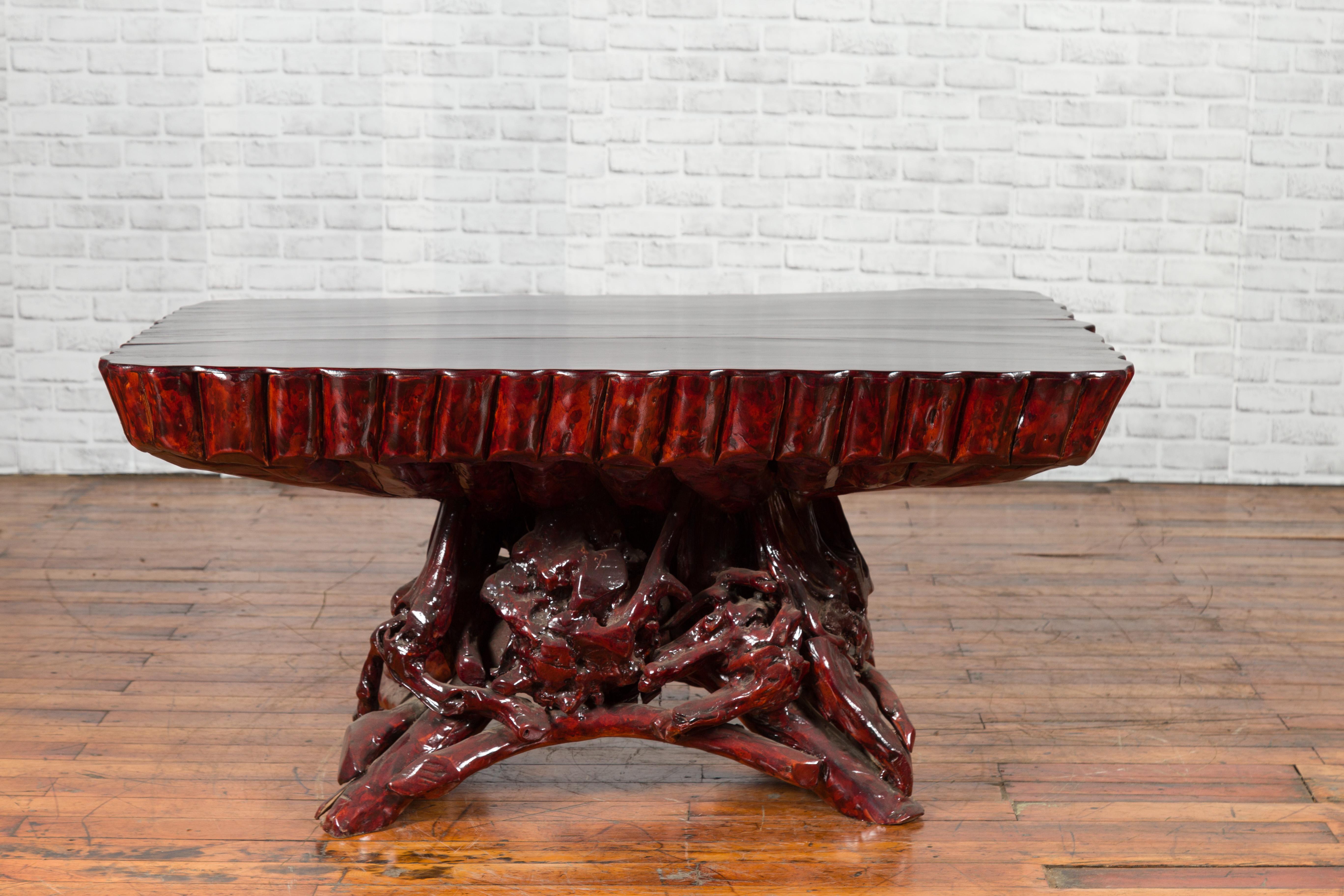 Chinese Late 20th Century Hand Carved Lacquered Azalea Wood Root Coffee Table For Sale 6
