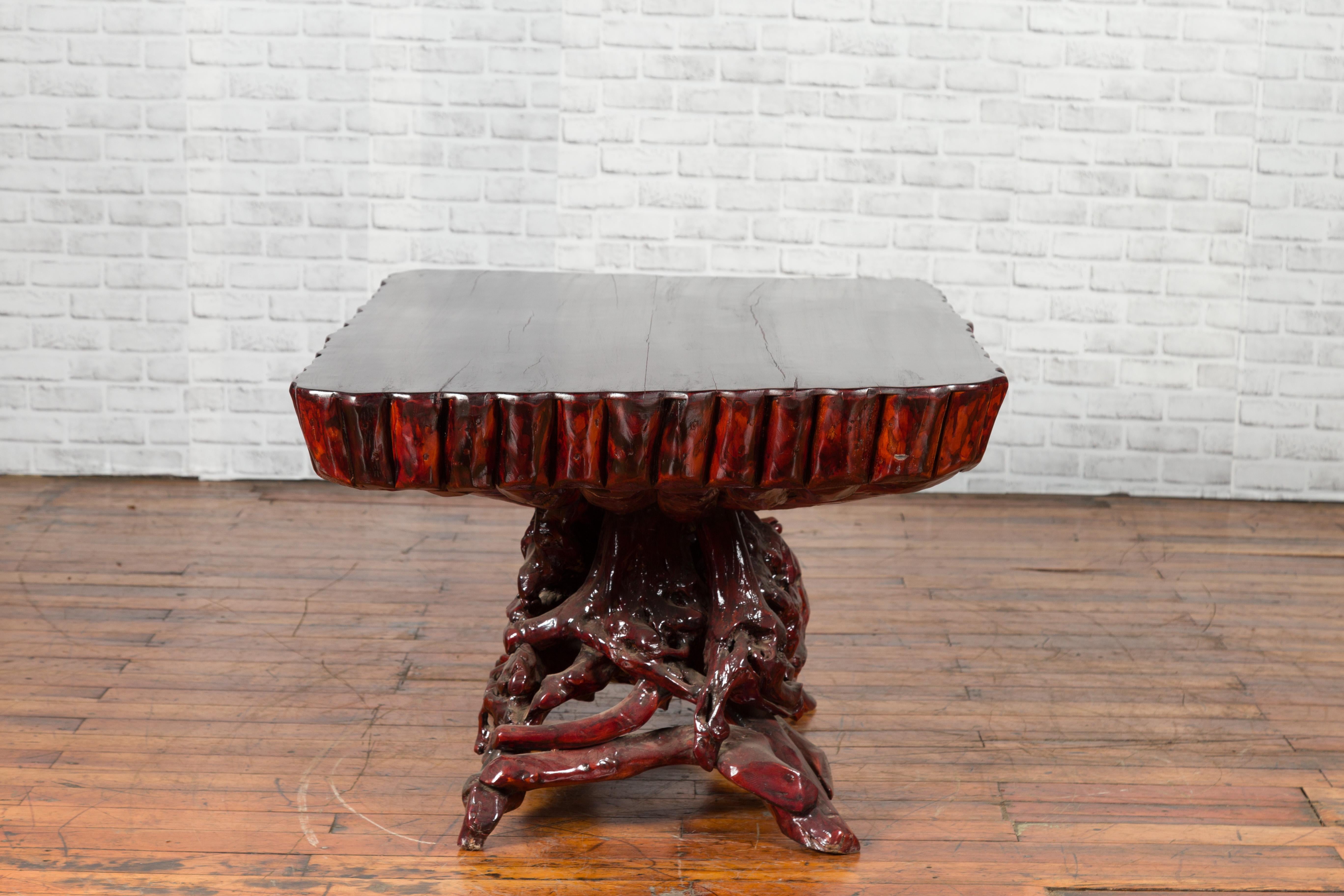 Chinese Late 20th Century Hand Carved Lacquered Azalea Wood Root Coffee Table For Sale 7