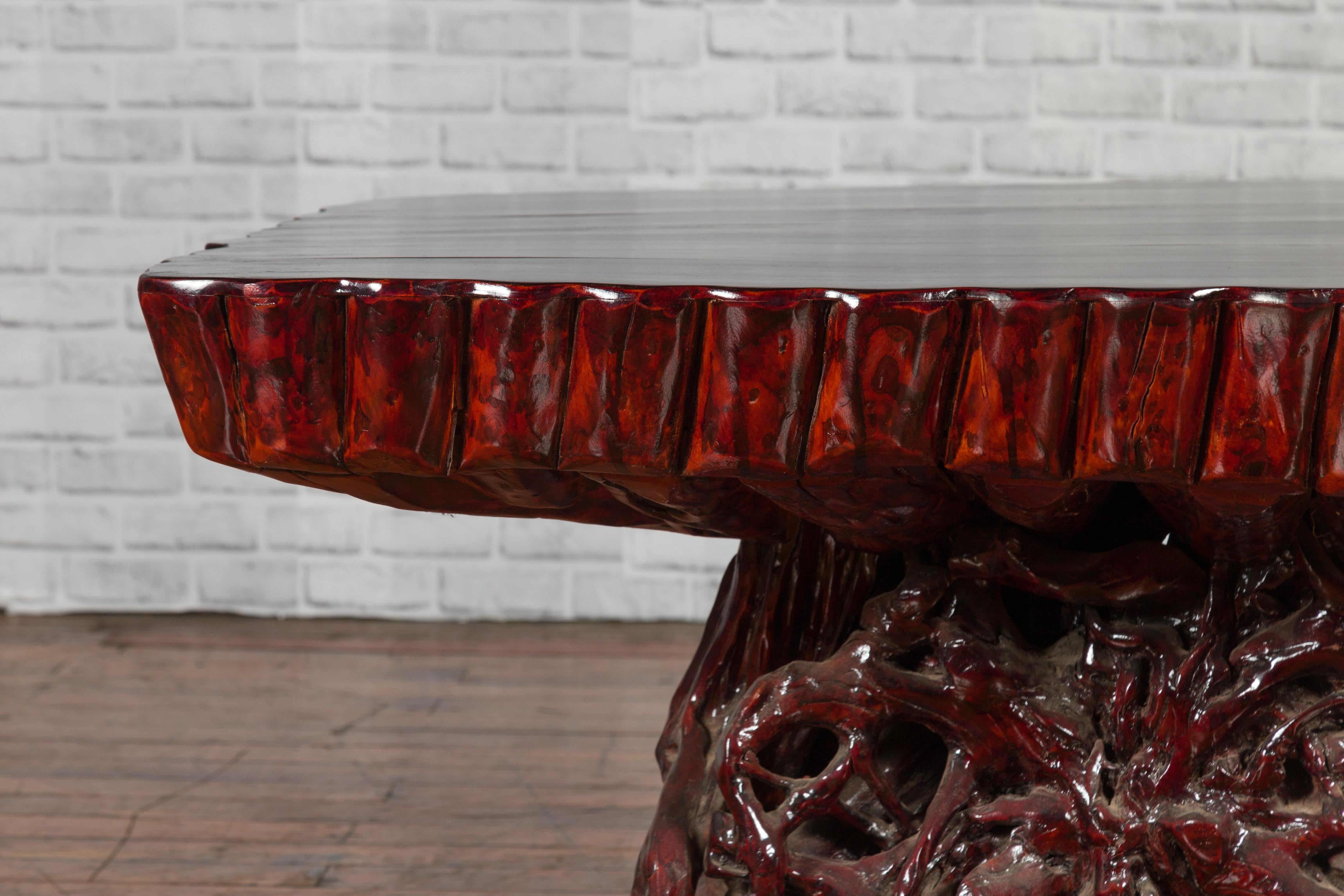 Chinese Late 20th Century Hand Carved Lacquered Azalea Wood Root Coffee Table For Sale 2