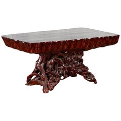Sculptural Hand Carved Reddish Brown Lacquered Azalea Wood Root Coffee Table