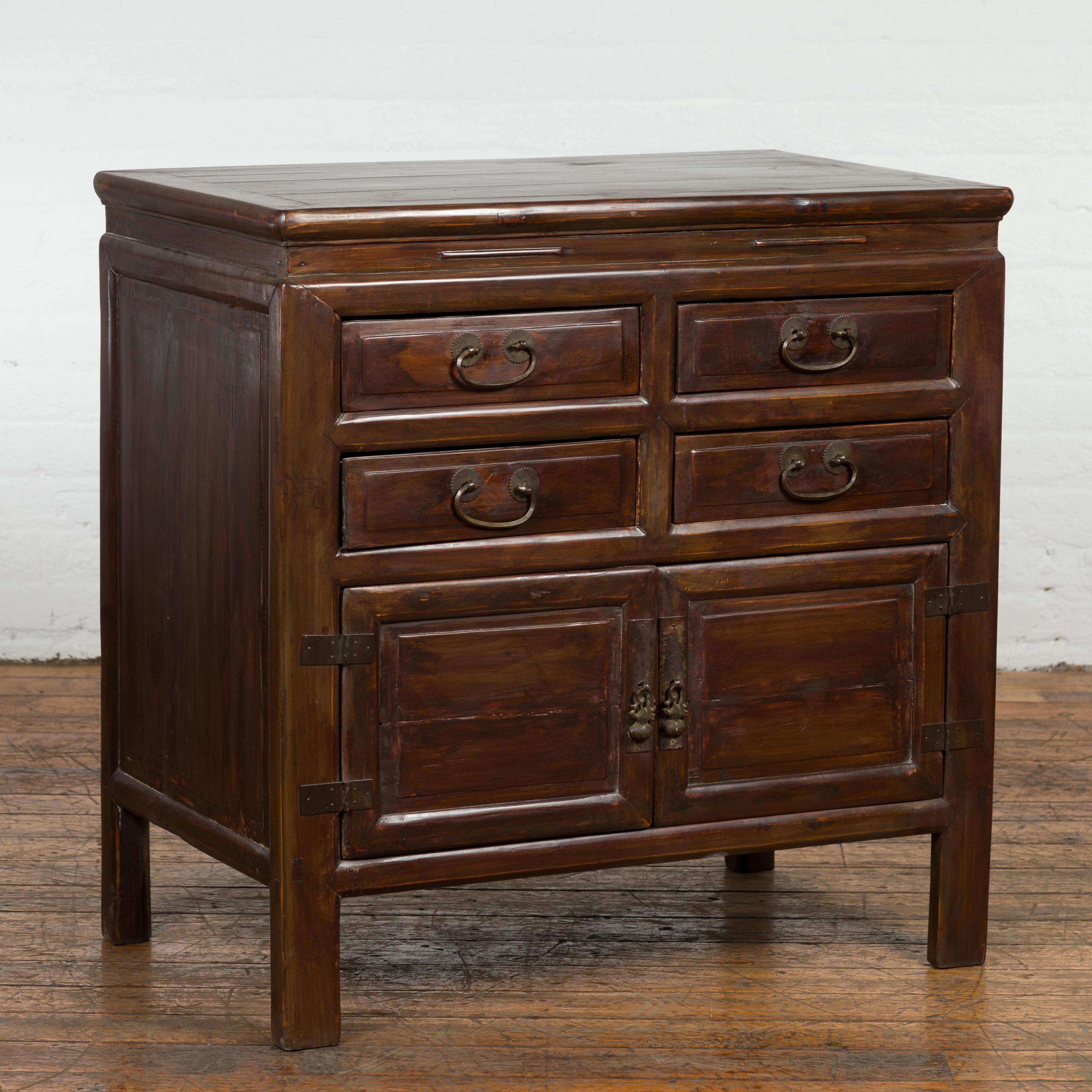 Qing Antique Bedside Cabinet with 4 Drawers and Rectangular Top For Sale