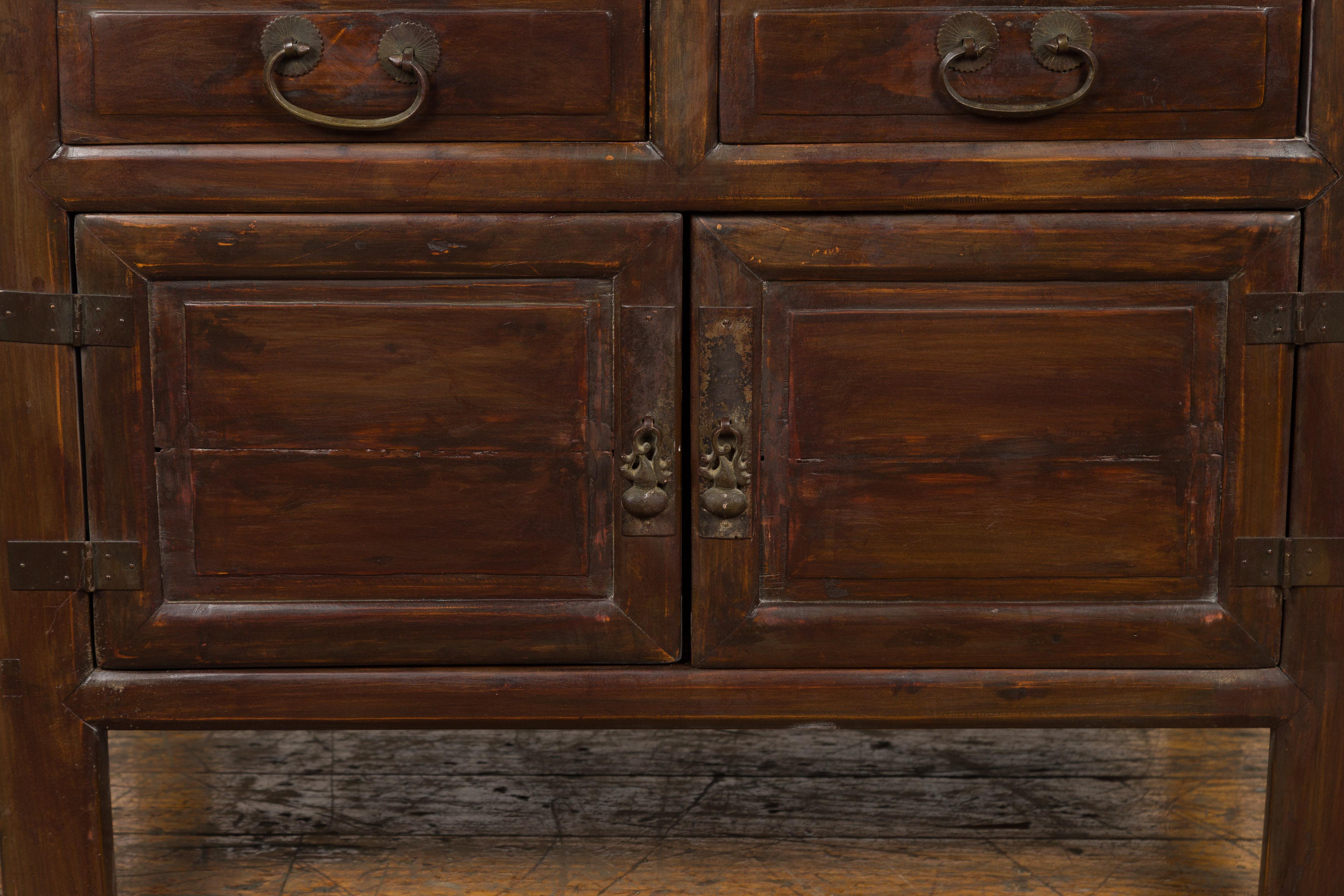 20ième siècle Ancienne armoire de chevet à 4 tiroirs et plateau rectangulaire en vente