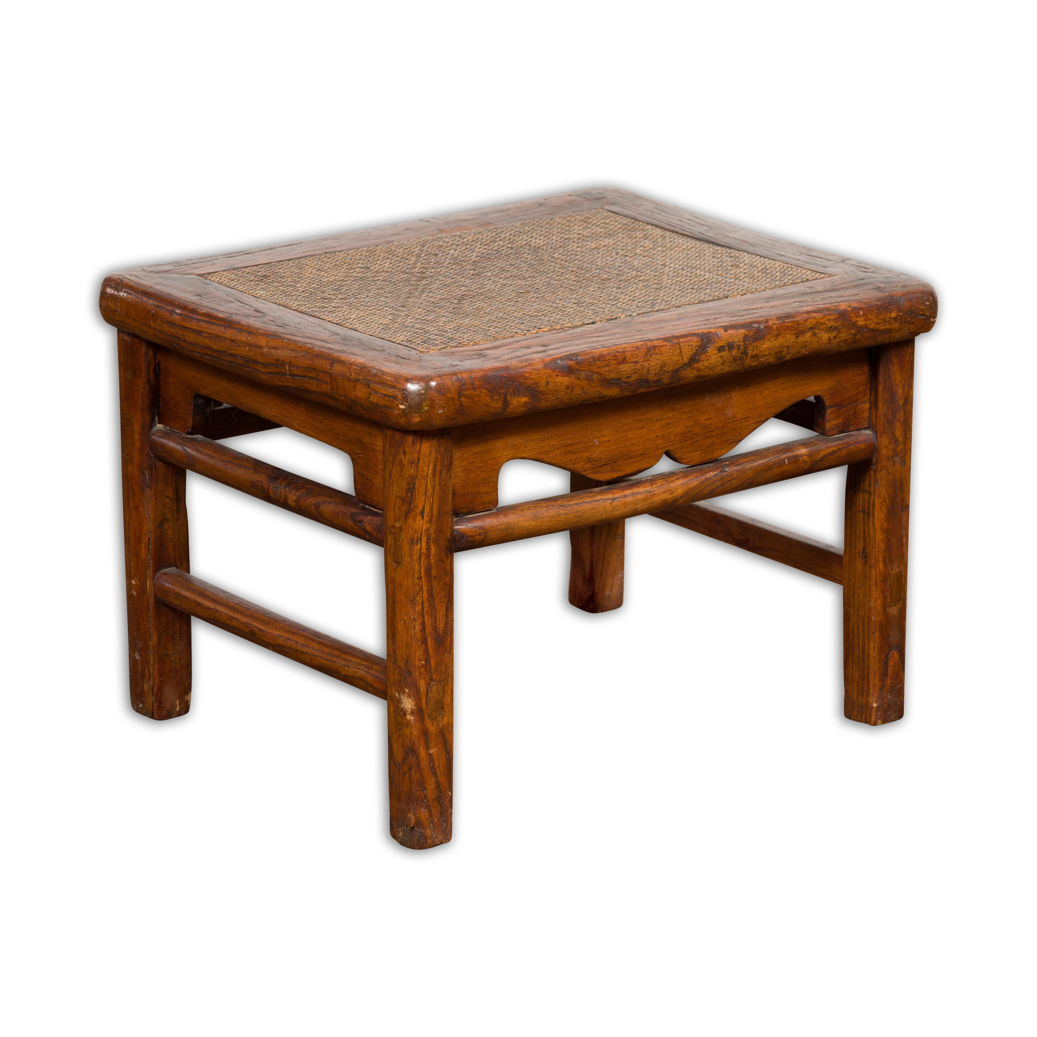 Small 1900s Low Square End Table with Rattan Top For Sale 9