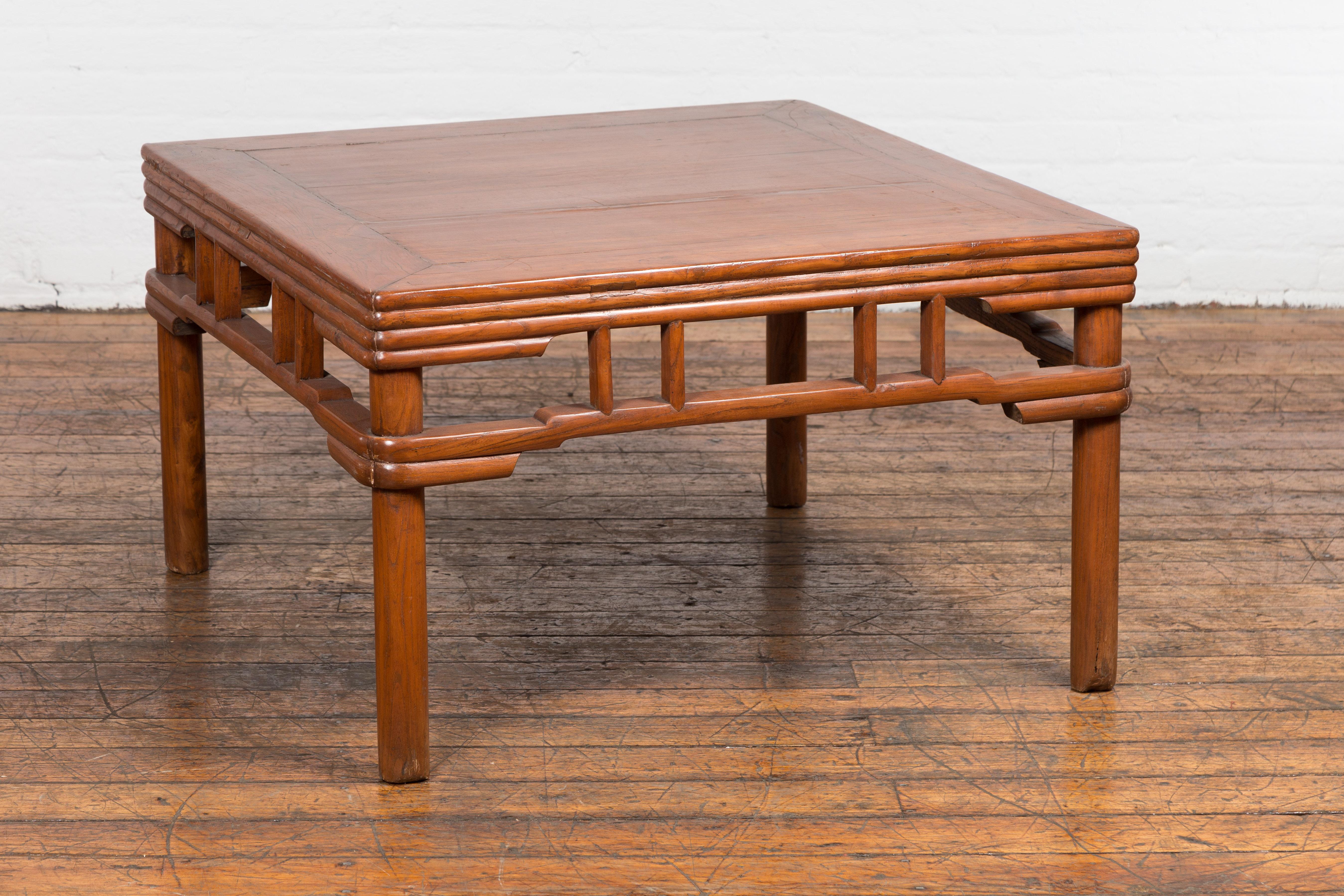 1900s Antique Square Elmwood Coffee Table For Sale 4