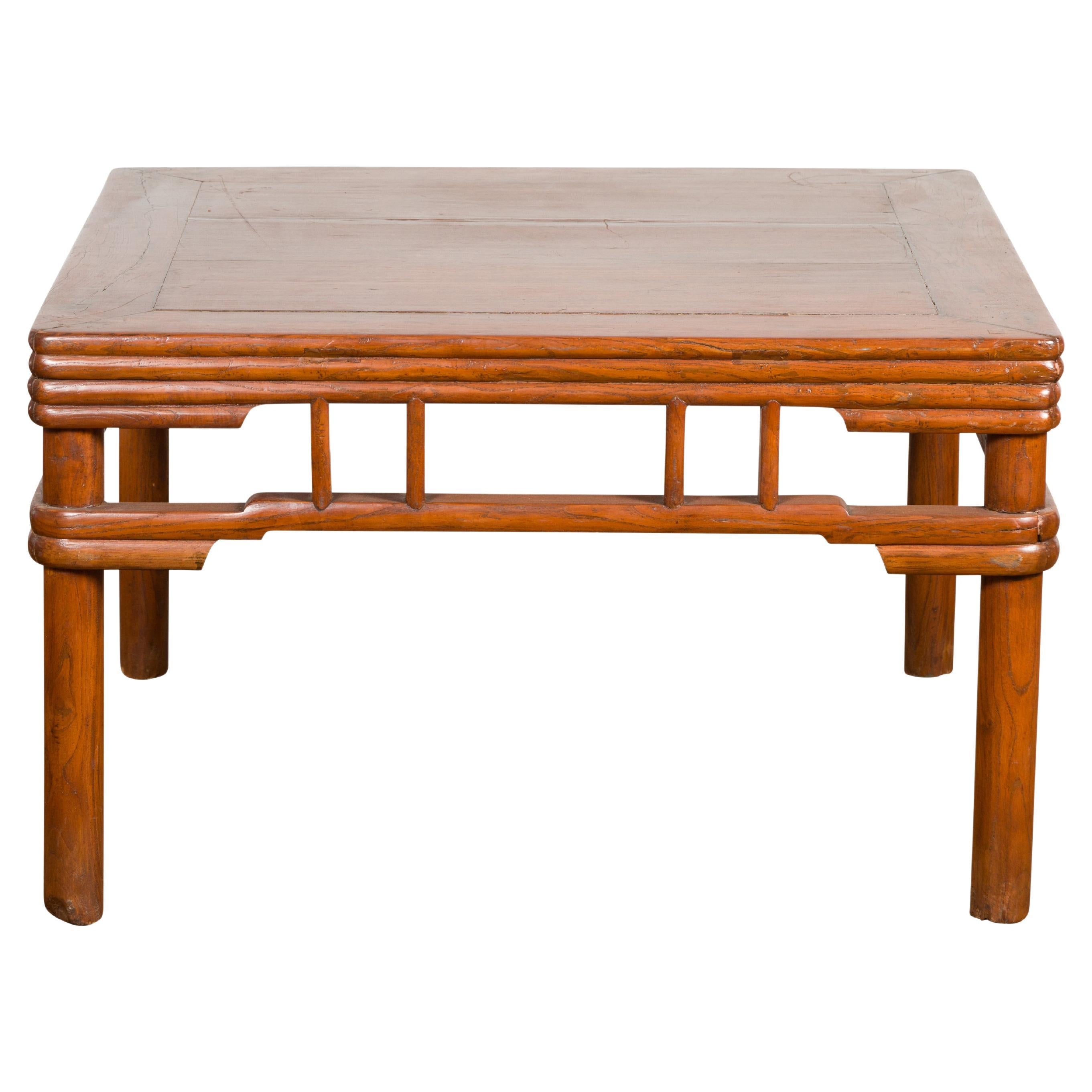 1900s Antique Square Elmwood Coffee Table For Sale