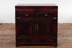 Late Qing Dynasty 1900s Side Cabinet with Reddish Black Lacquer