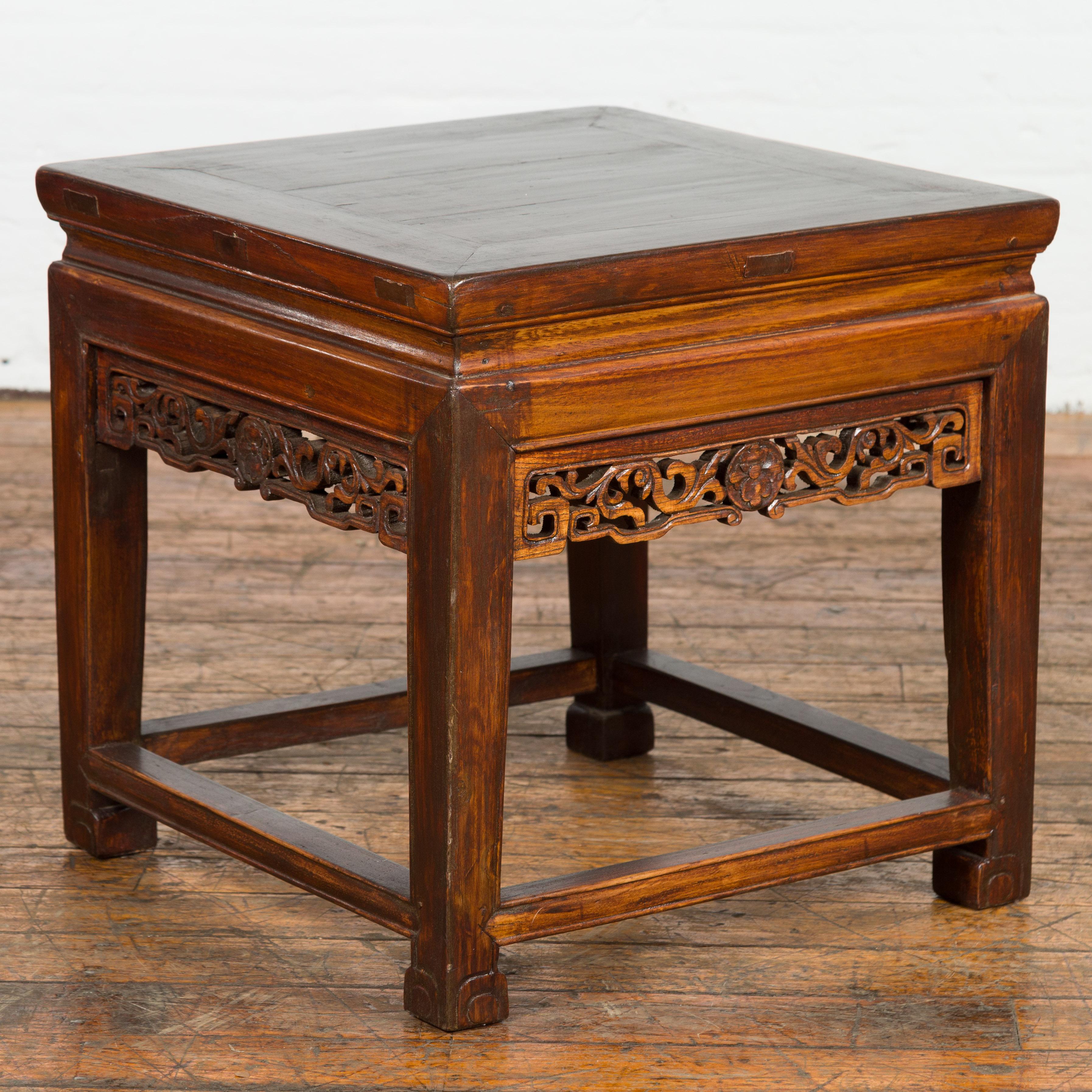 Small Square Low End Table with Carved Apron For Sale 5
