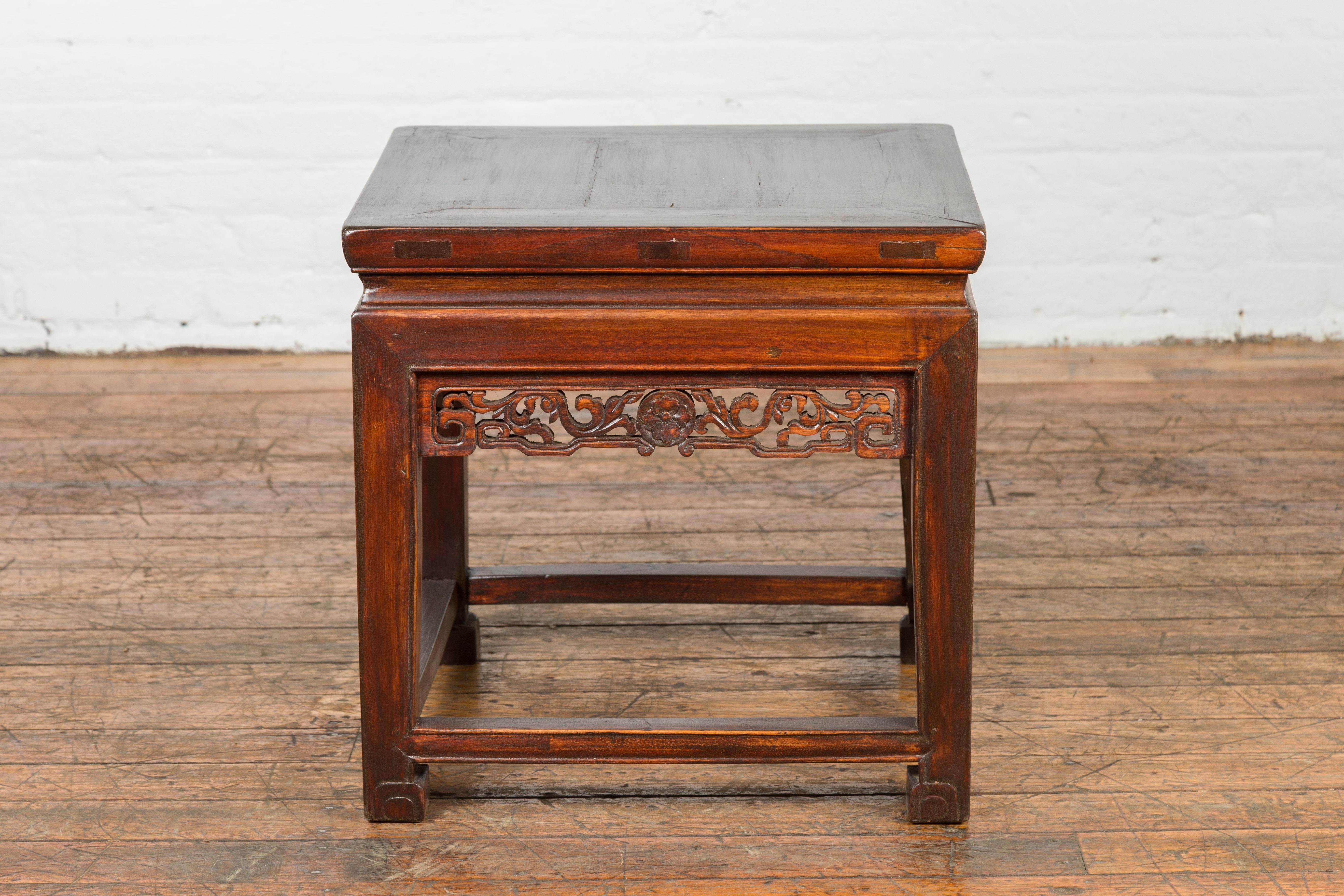 Small Square Low End Table with Carved Apron For Sale 8