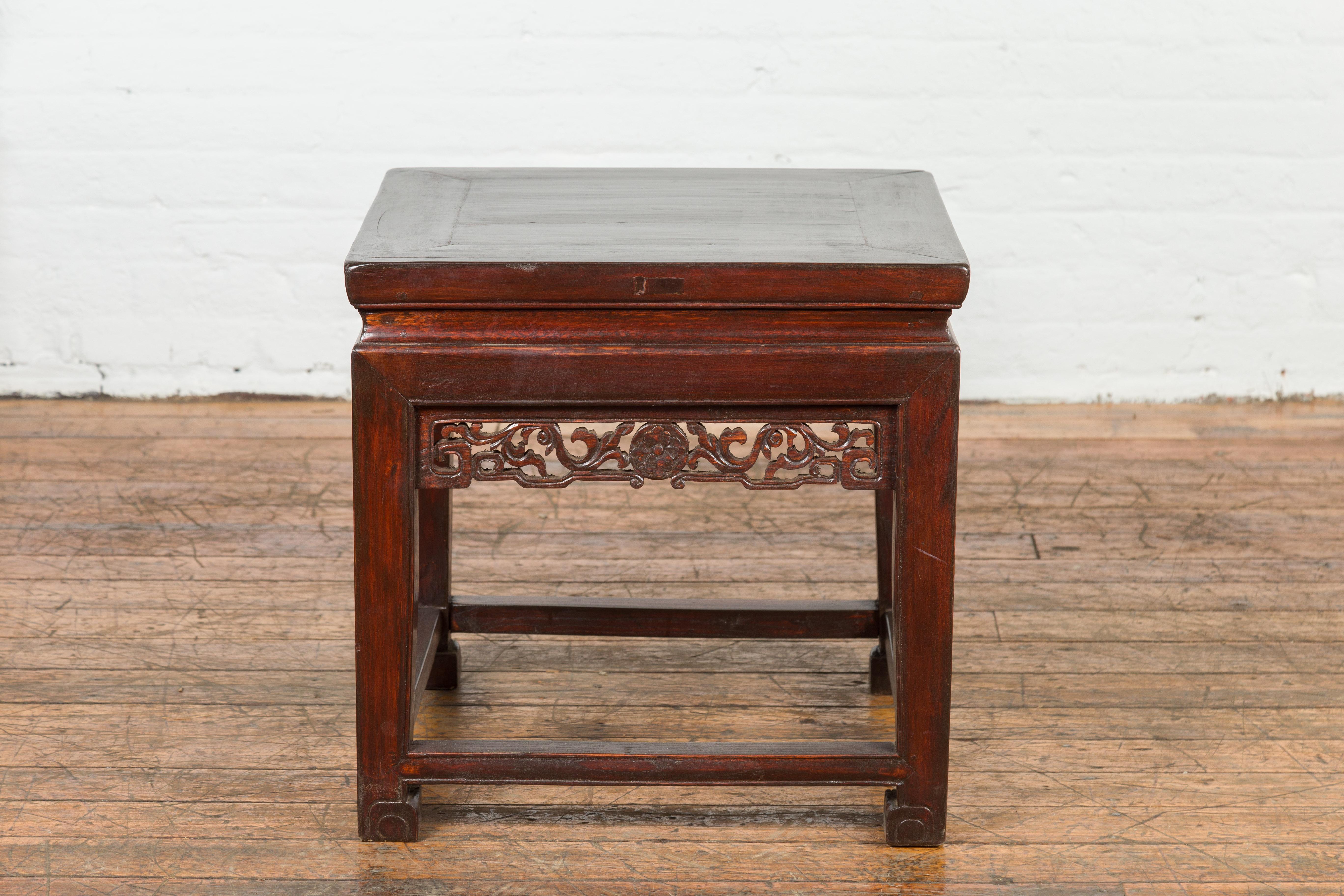 Small Square Low End Table with Carved Apron For Sale 9