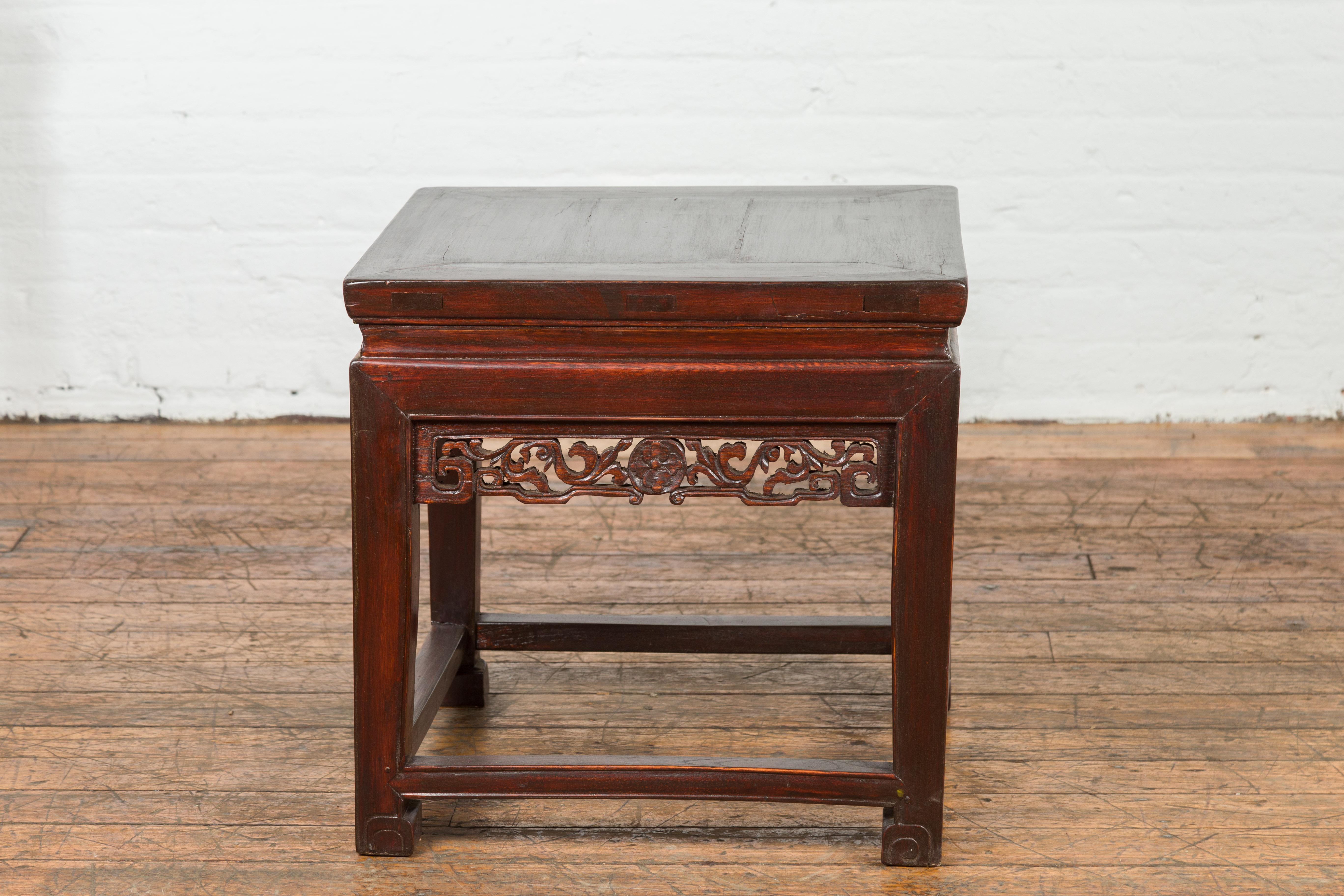 Small Square Low End Table with Carved Apron For Sale 10