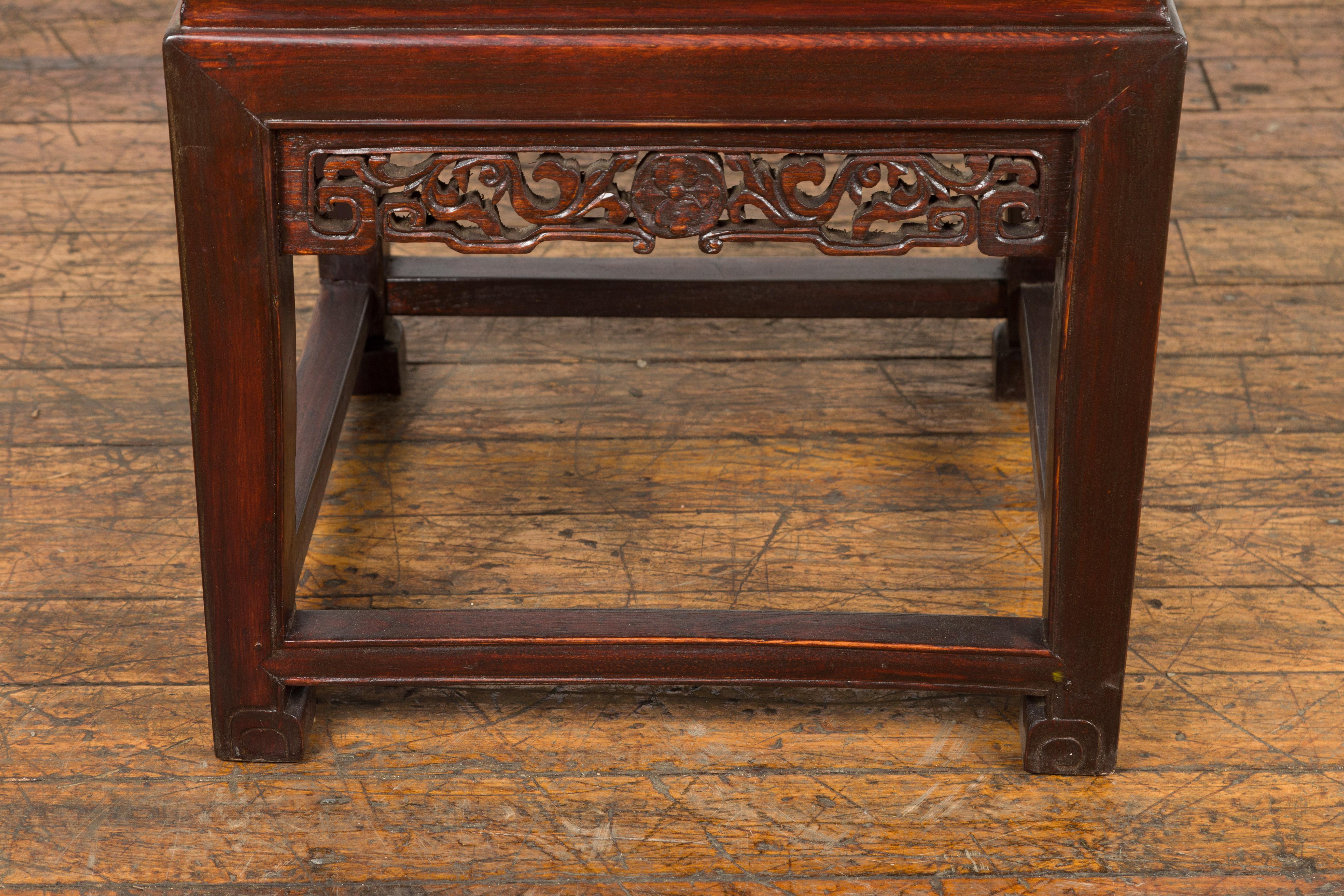 Small Square Low End Table with Carved Apron For Sale 12
