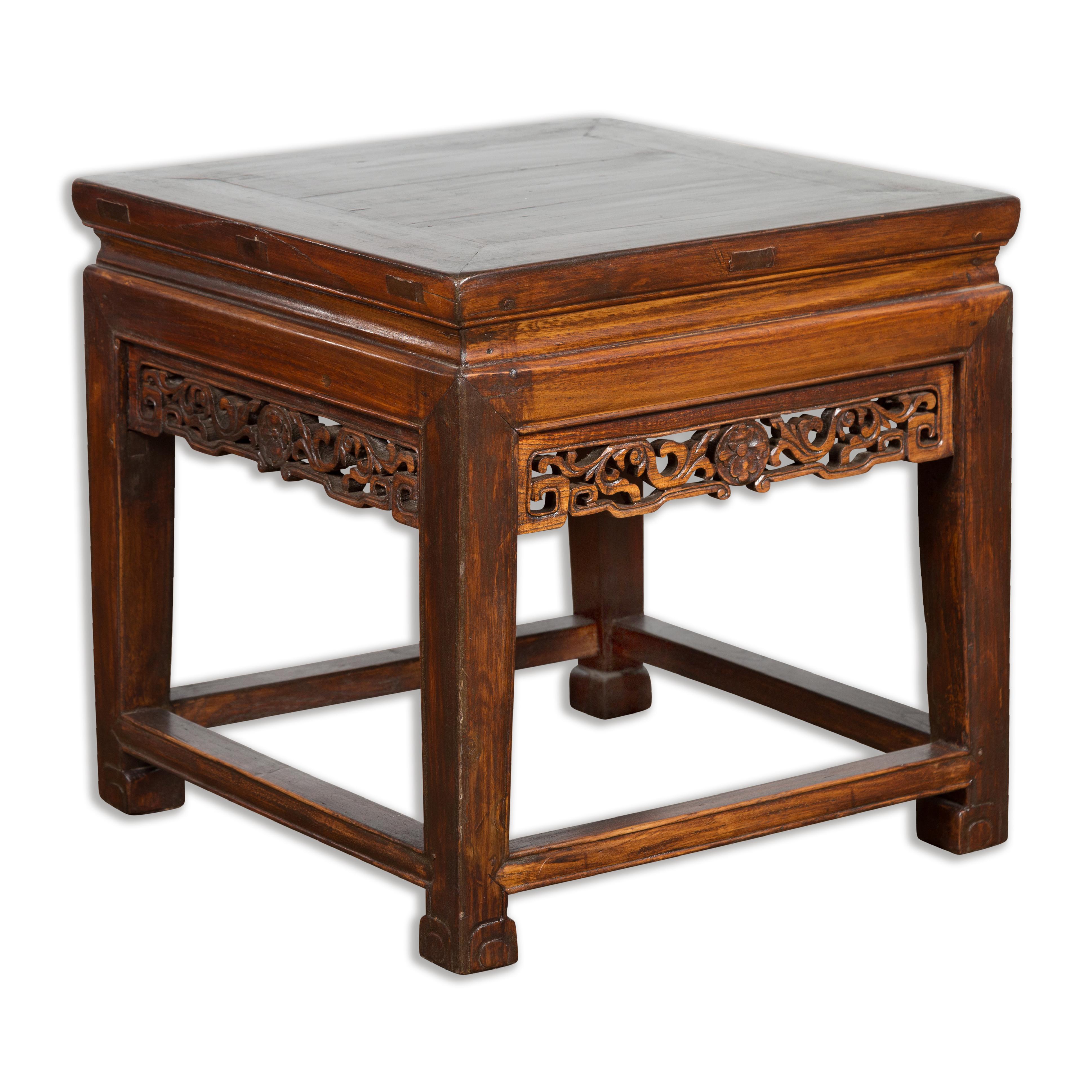 Small Square Low End Table with Carved Apron For Sale 13