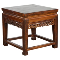 Chinese Late Qing Dynasty 1900s Side Table with Carved Scrolling Apron