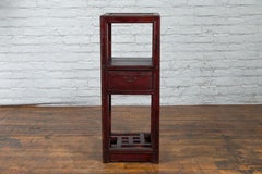 Late Qing Dynasty 1900s Tiered Table with Drawer and Fretwork Shelf