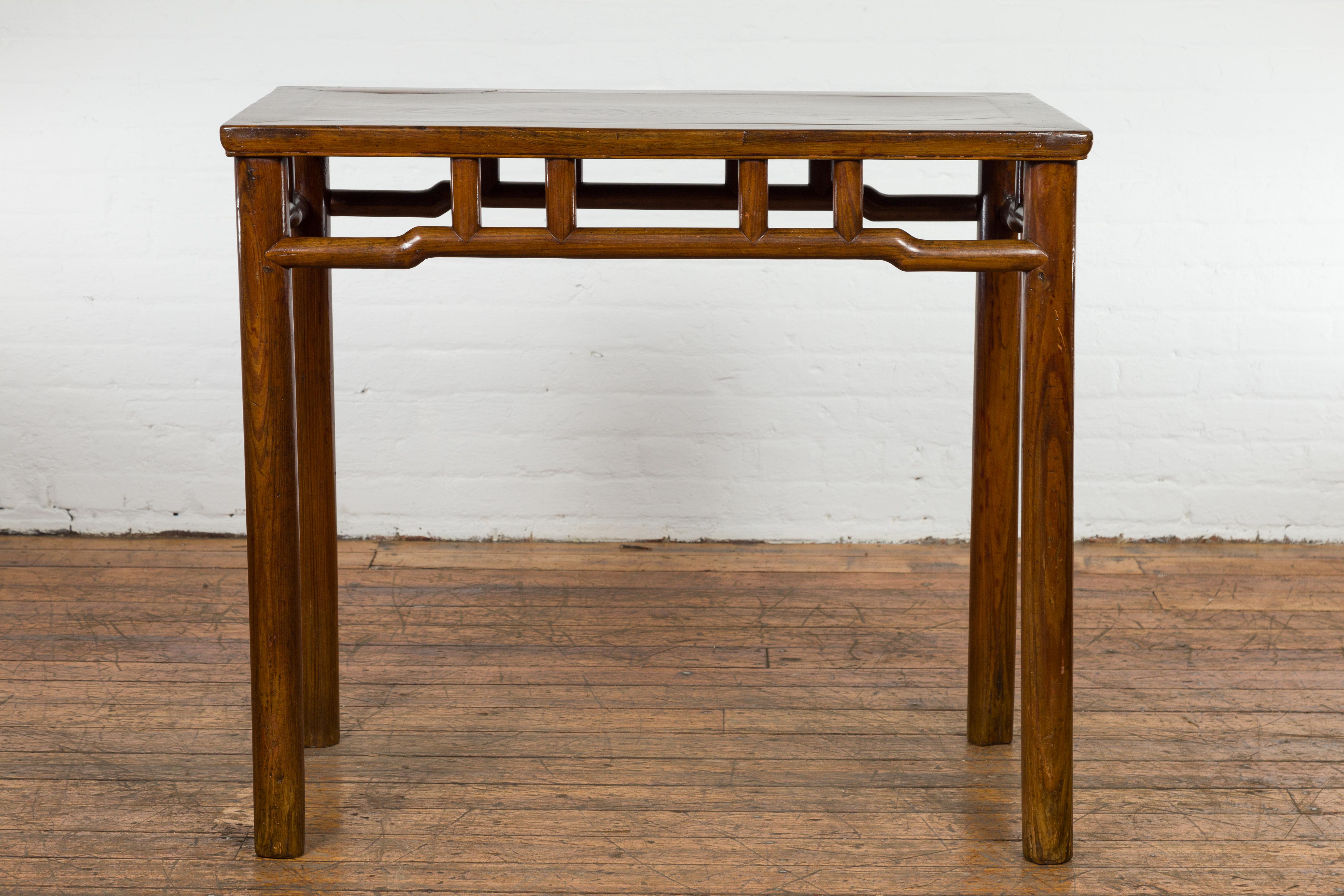Carved 1900s Chinese Antique Wine Console Table For Sale