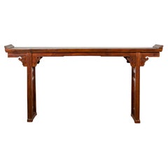 Chinese Late Qing Dynasty Altar Console Table with Lateral Pierced Tree Motifs