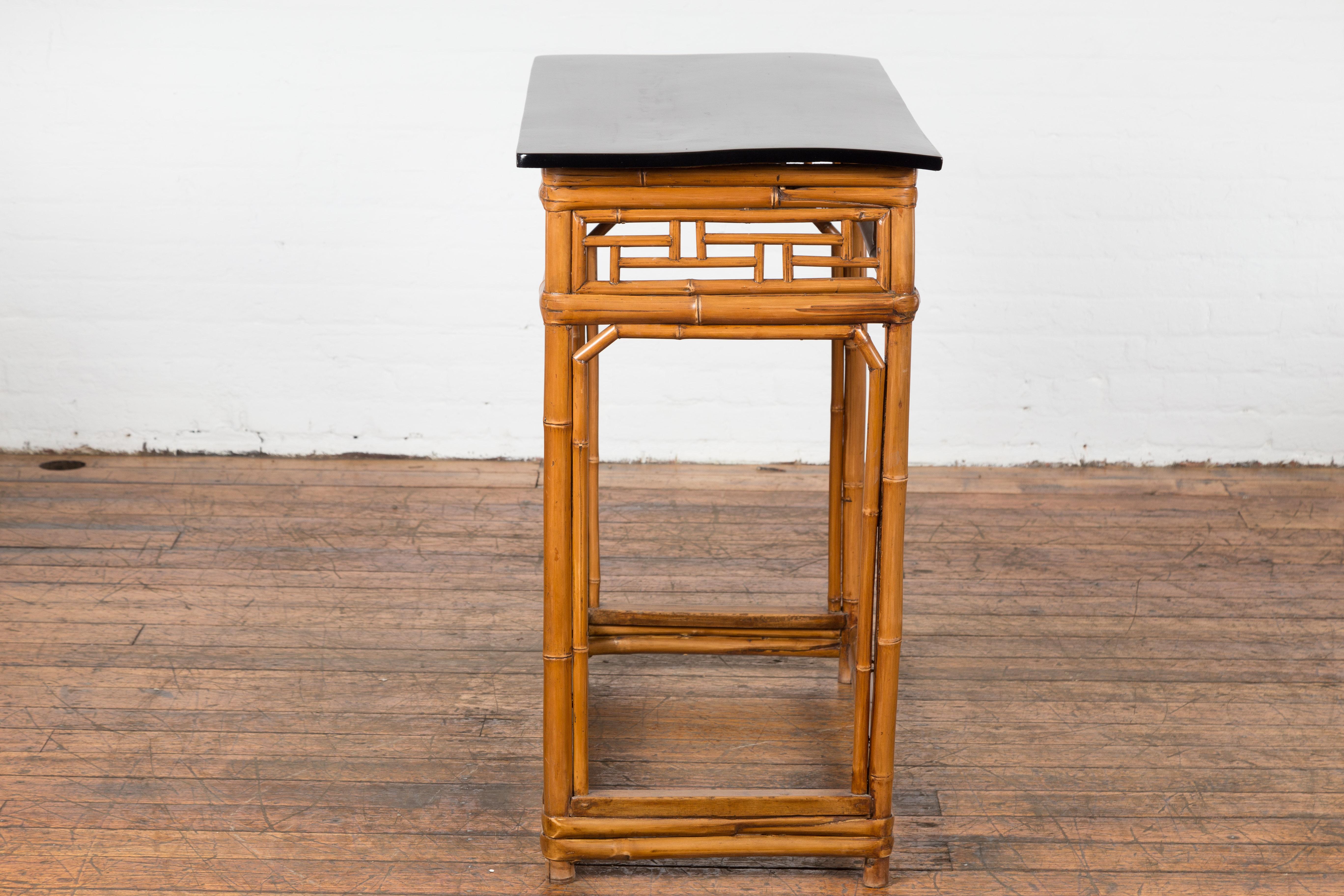 Late Qing Dynasty Bamboo Console Table with Black Lacquered Top For Sale 14