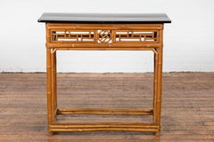 Late Qing Dynasty Bamboo Console Table with Black Lacquered Top