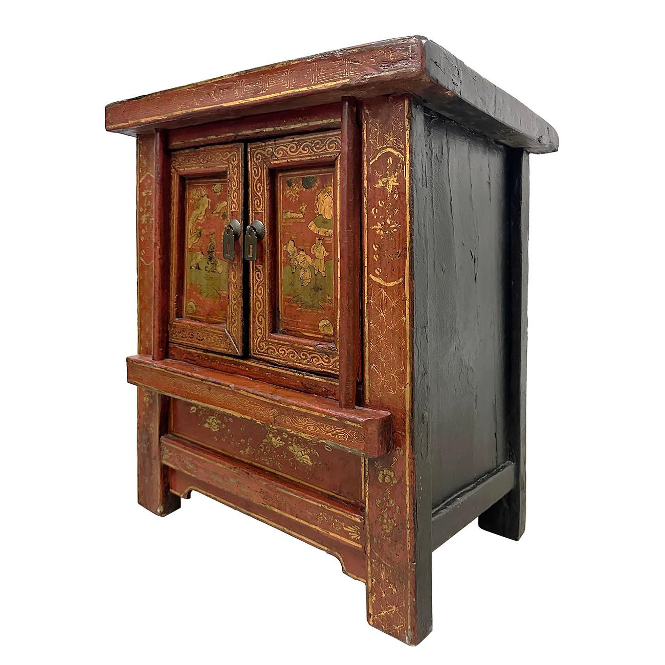Chinese Late Qing Dynasty Bedside Wooden Cabinet with Period Painting ...