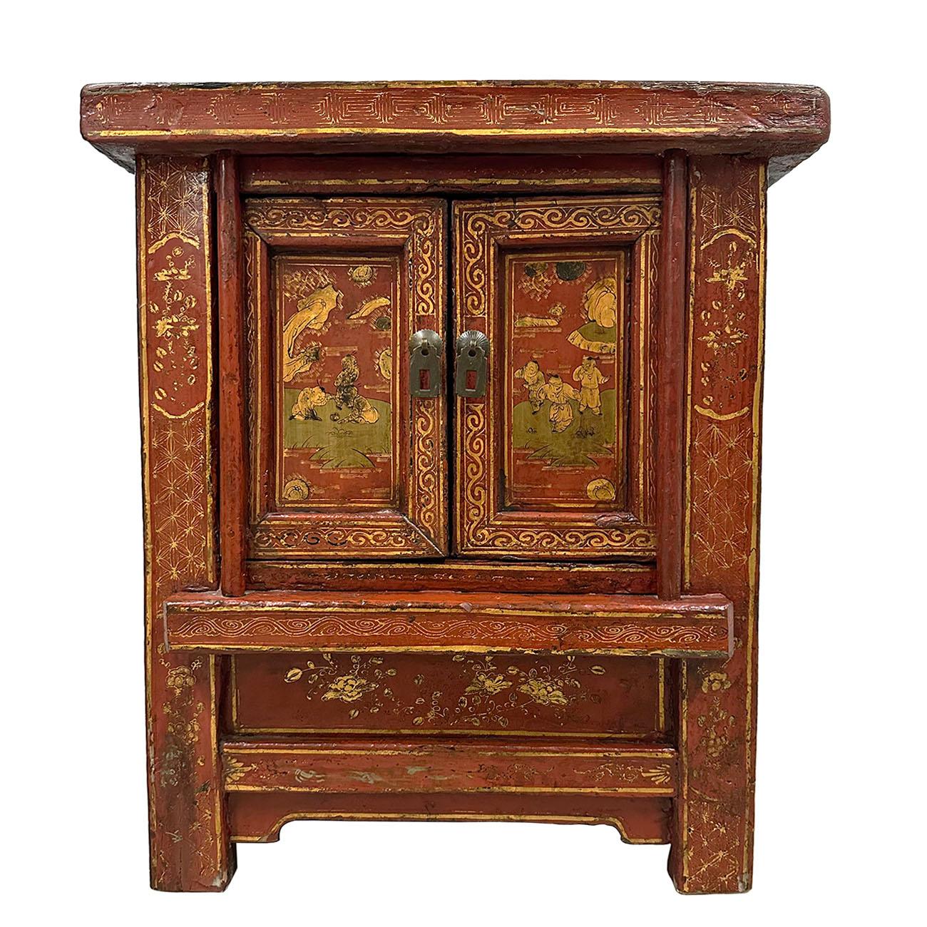 Chinese Late Qing Dynasty Bedside Wooden Cabinet with Period Painting ...
