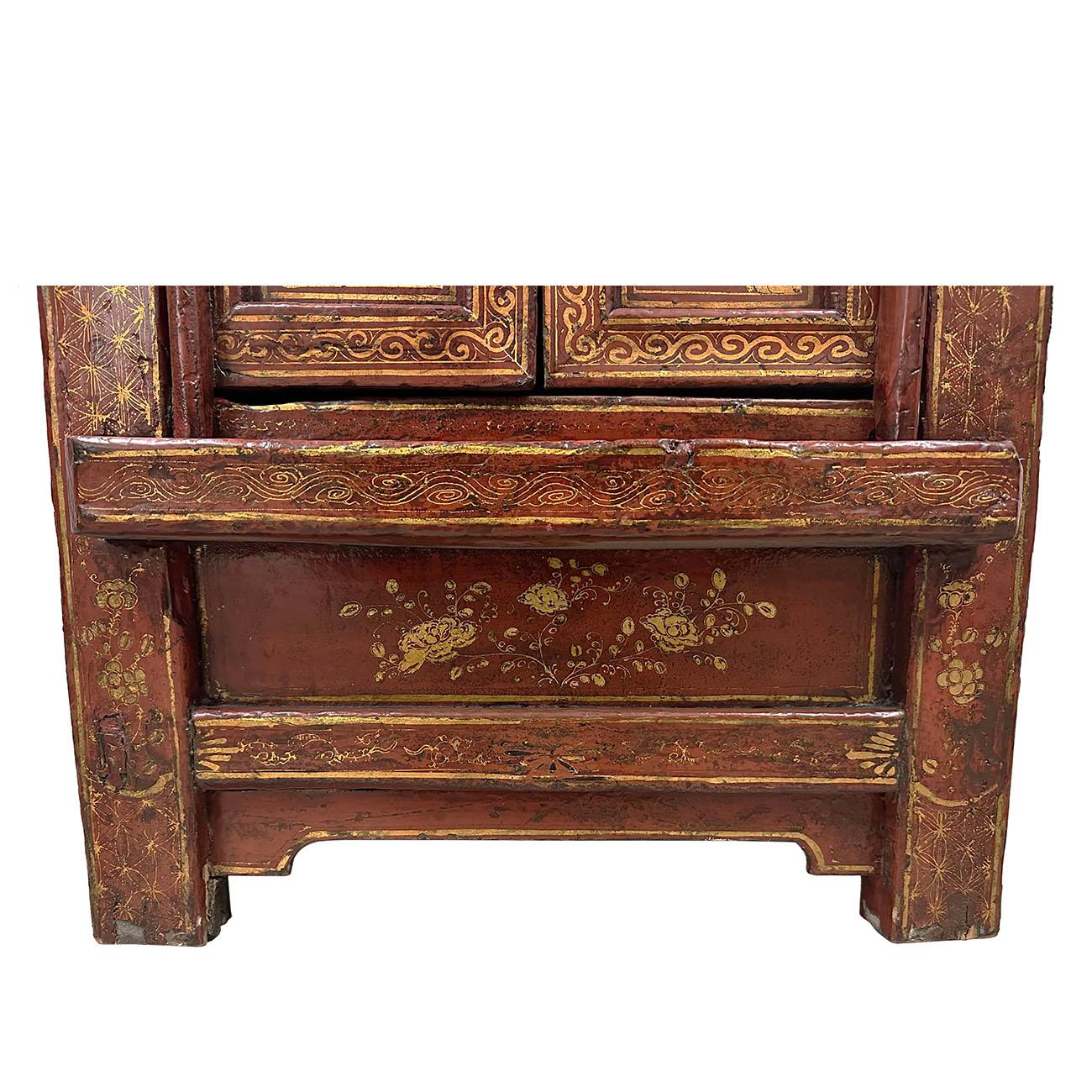Chinese Late Qing Dynasty Bedside Wooden Cabinet with Period Painting Art Works In Good Condition For Sale In Pomona, CA