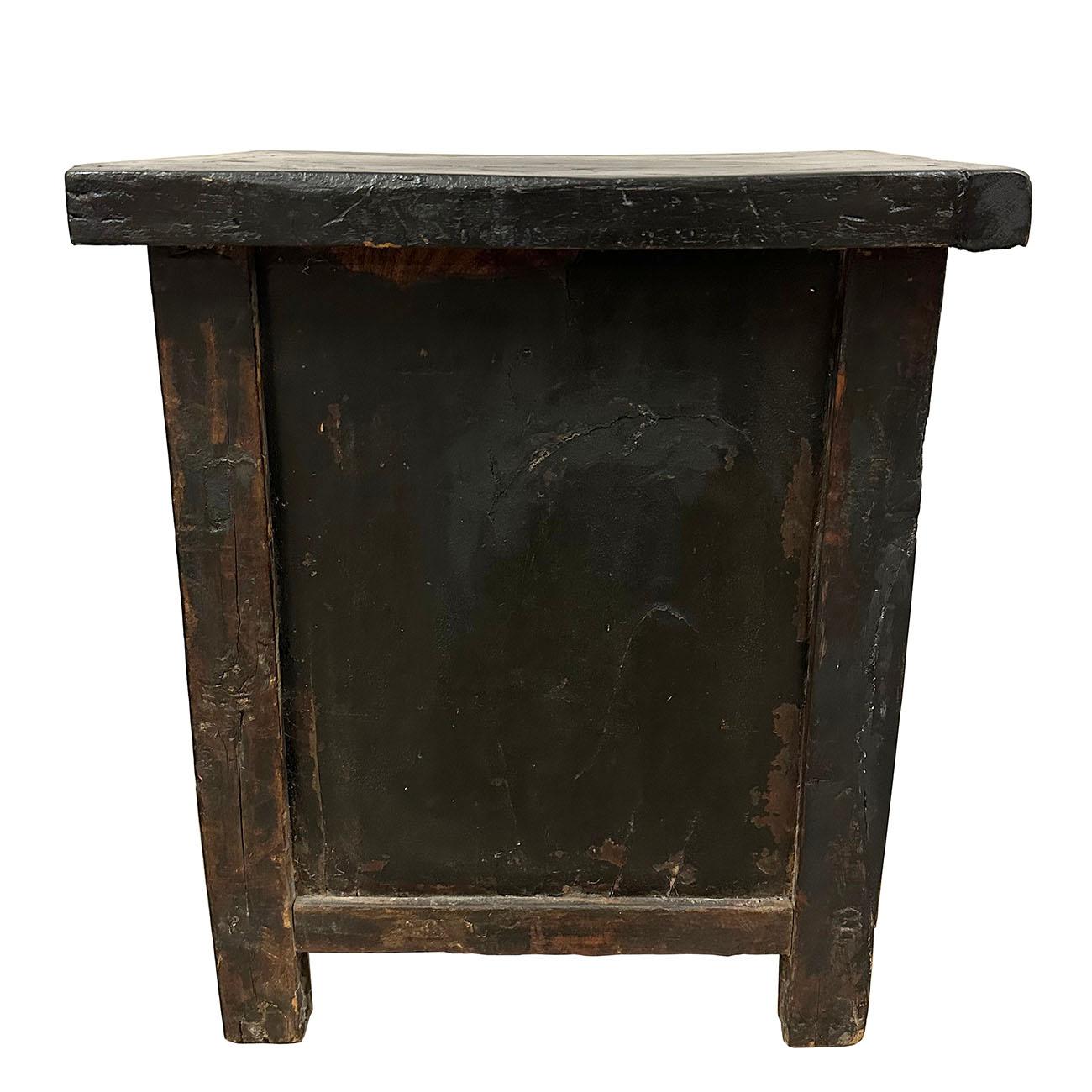 Chinese Late Qing Dynasty Bedside Wooden Cabinet with Period Painting Art Works For Sale 2