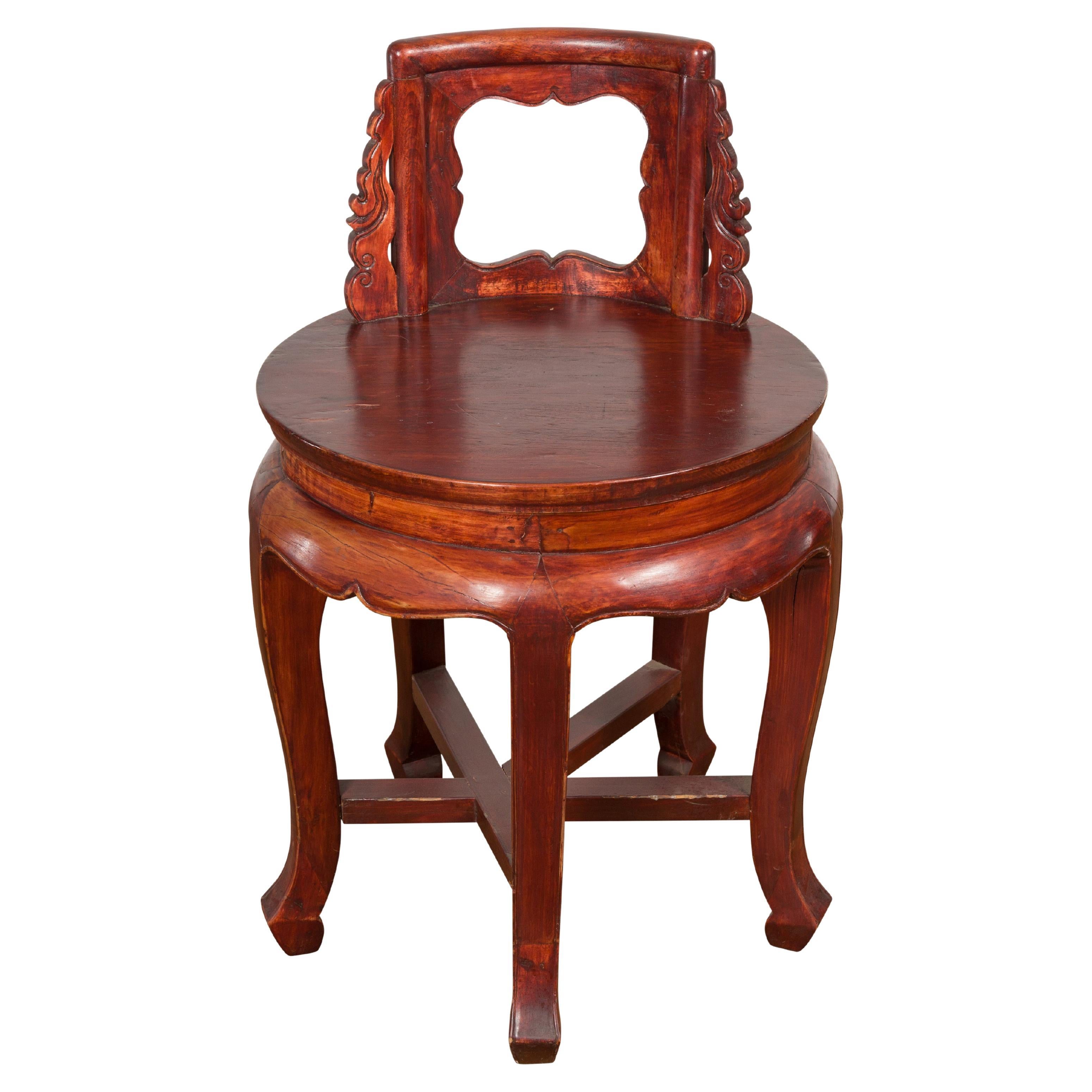 Chinese Late Qing Dynasty Diminutive Chair with Carved Back and Curving Legs For Sale