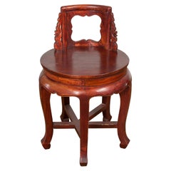 Chinese Late Qing Dynasty Diminutive Chair with Carved Back and Curving Legs